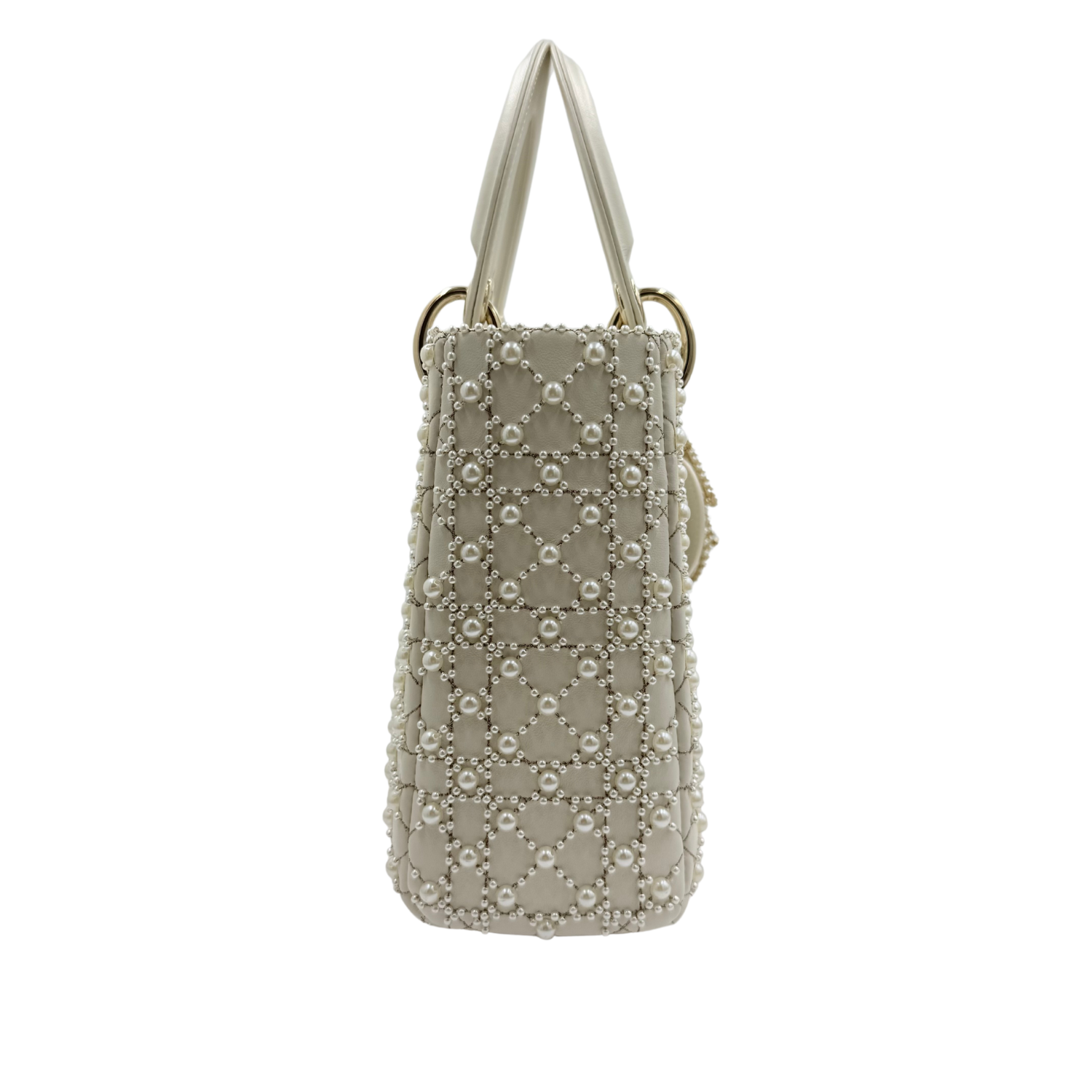 Christian Dior Small Pearl Cannage Lady Dior Ivory
