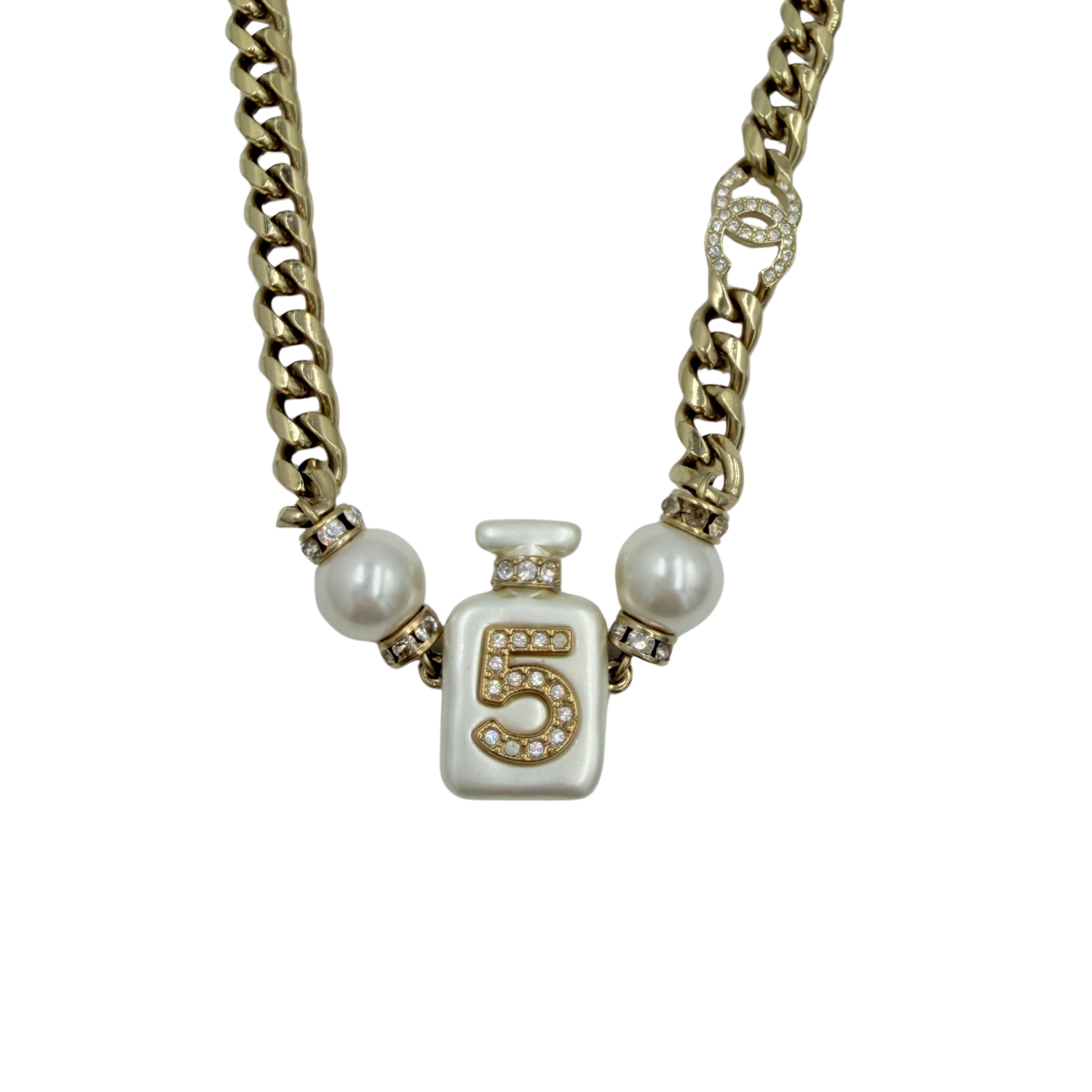 Chanel CC Strass & Resin No. 5 Perfume Bottle Pendant Choker Necklace