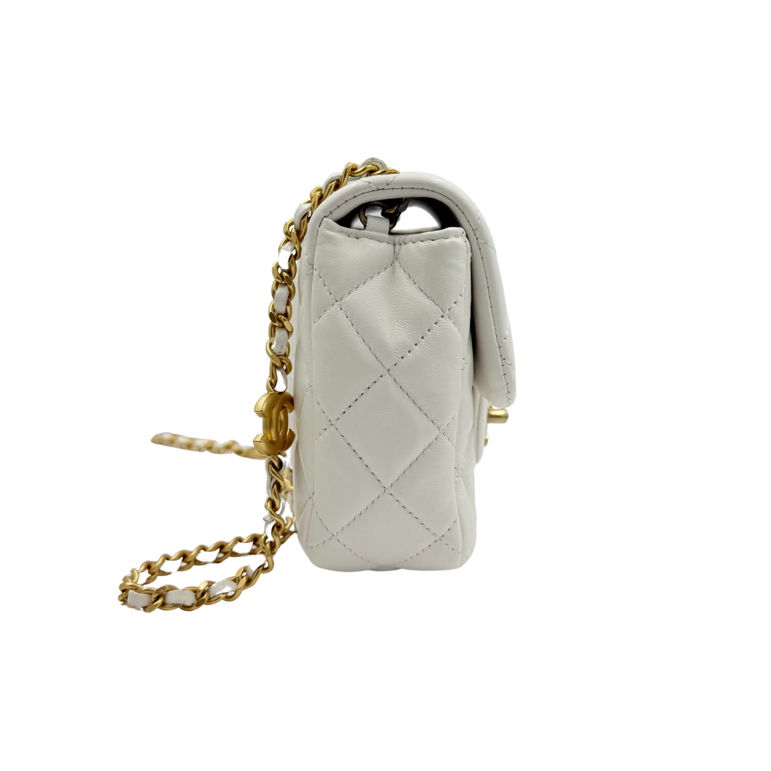 Chanel Quilted Small Coco Hearts Square Flap Bag White