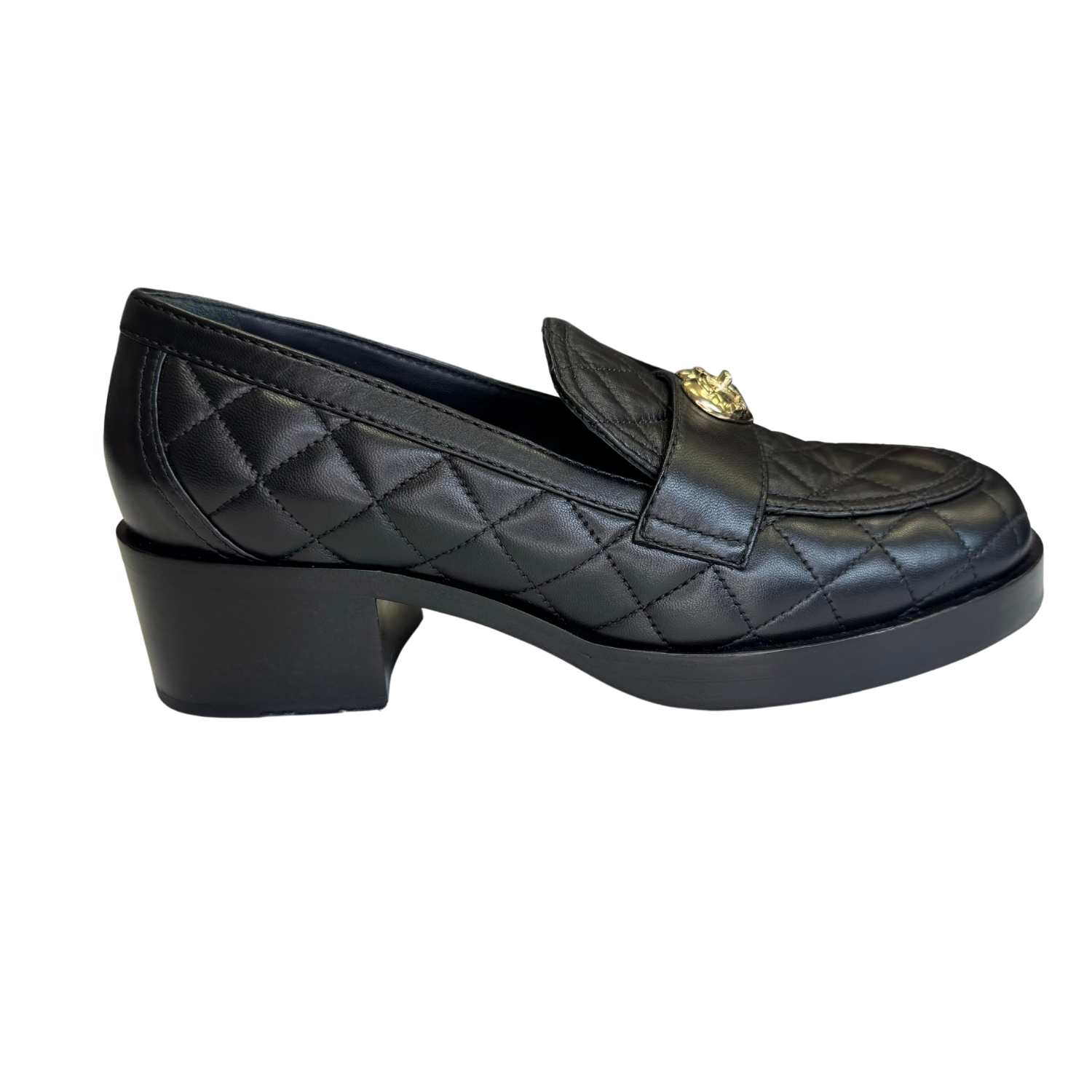 Chanel Quilted Leather Oxford Block Heel Black