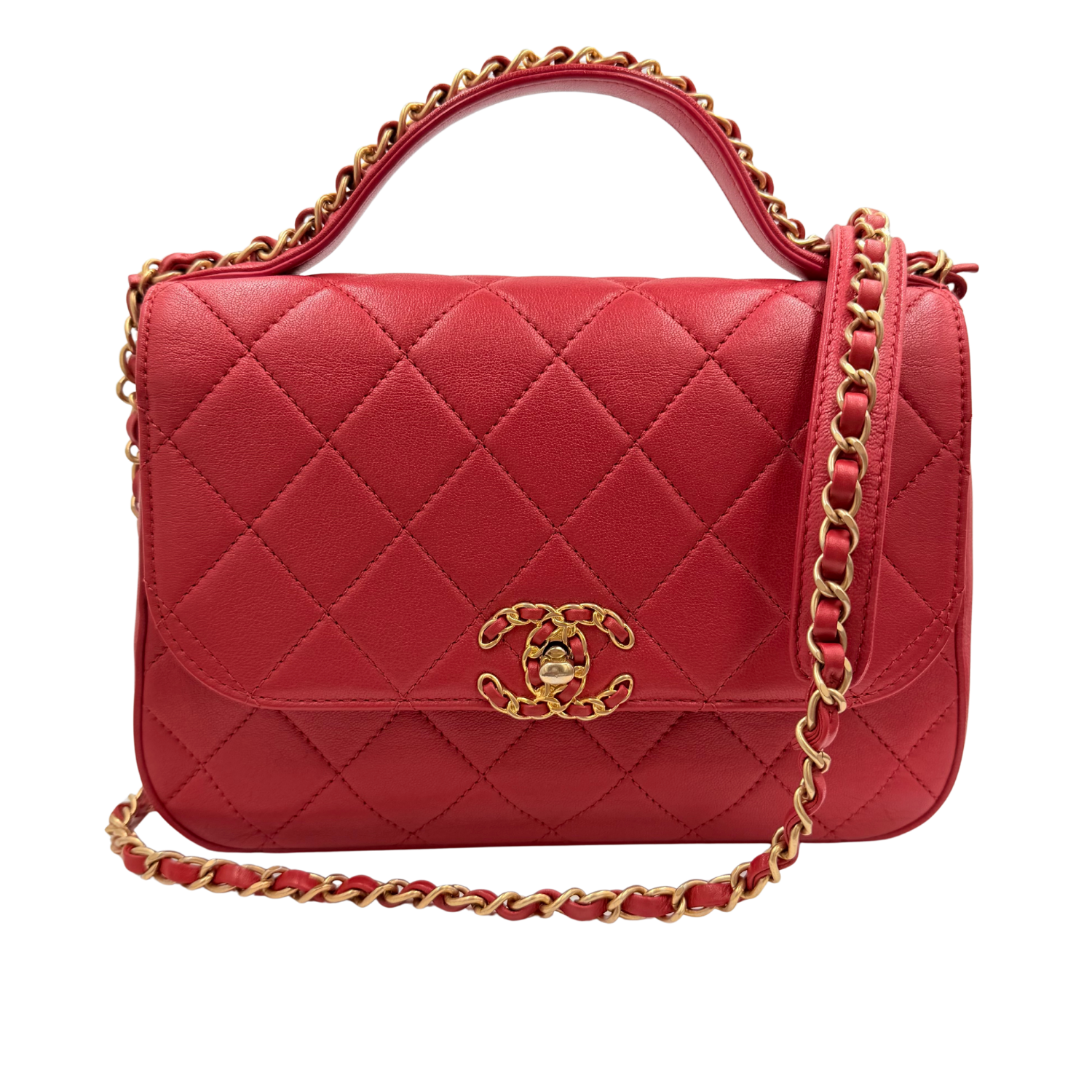 Chanel Quilted Calfskin Chain Affinity Flap Bag Red