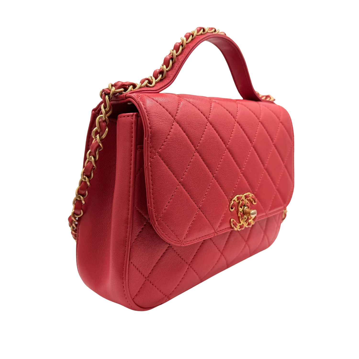 Chanel Quilted Calfskin Chain Affinity Flap Bag Red