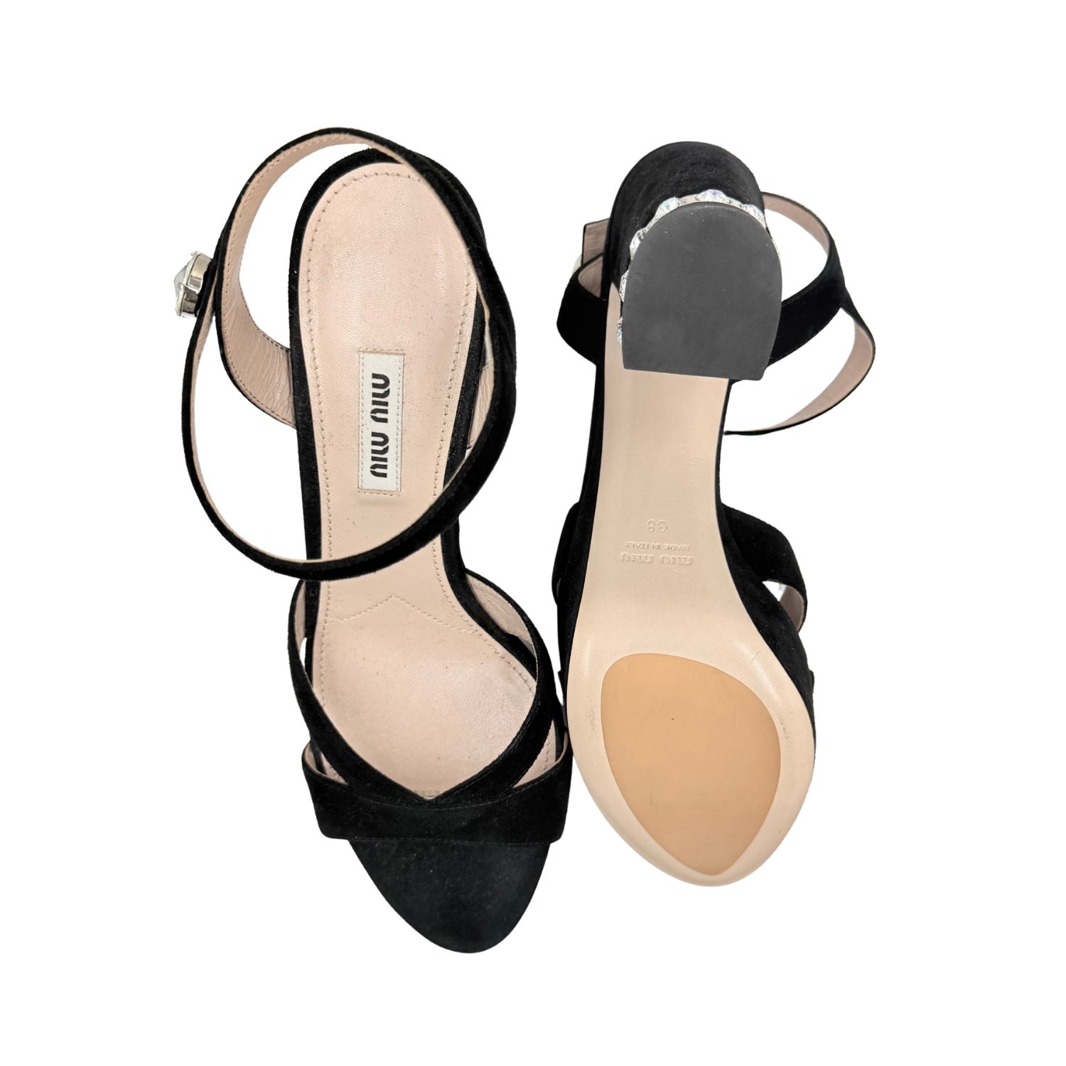 Miu Miu Crystal-embellished Suede Platform Heels Black