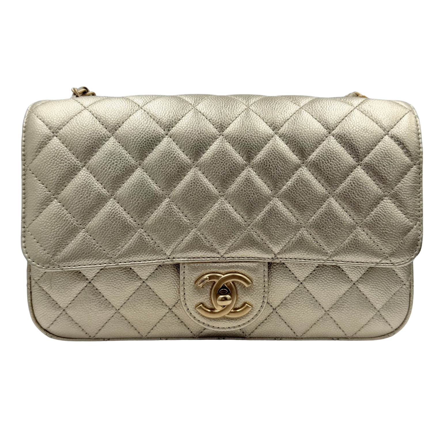 Chanel Medium Metallic Caviar Quilted CC Slide Flap Light Gold Sold Out