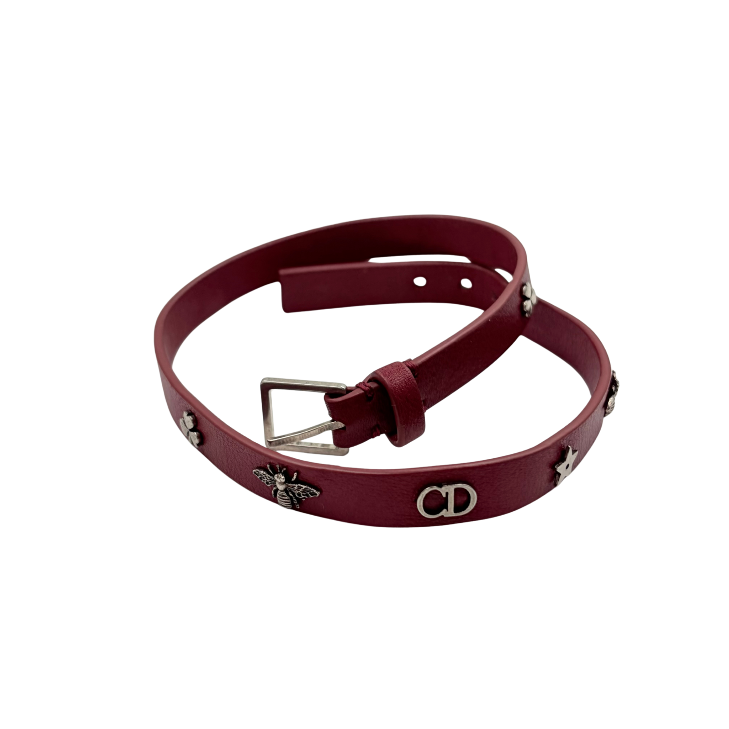 Christian Dior Leather Double Wrap Charm Bracelet Burgundy