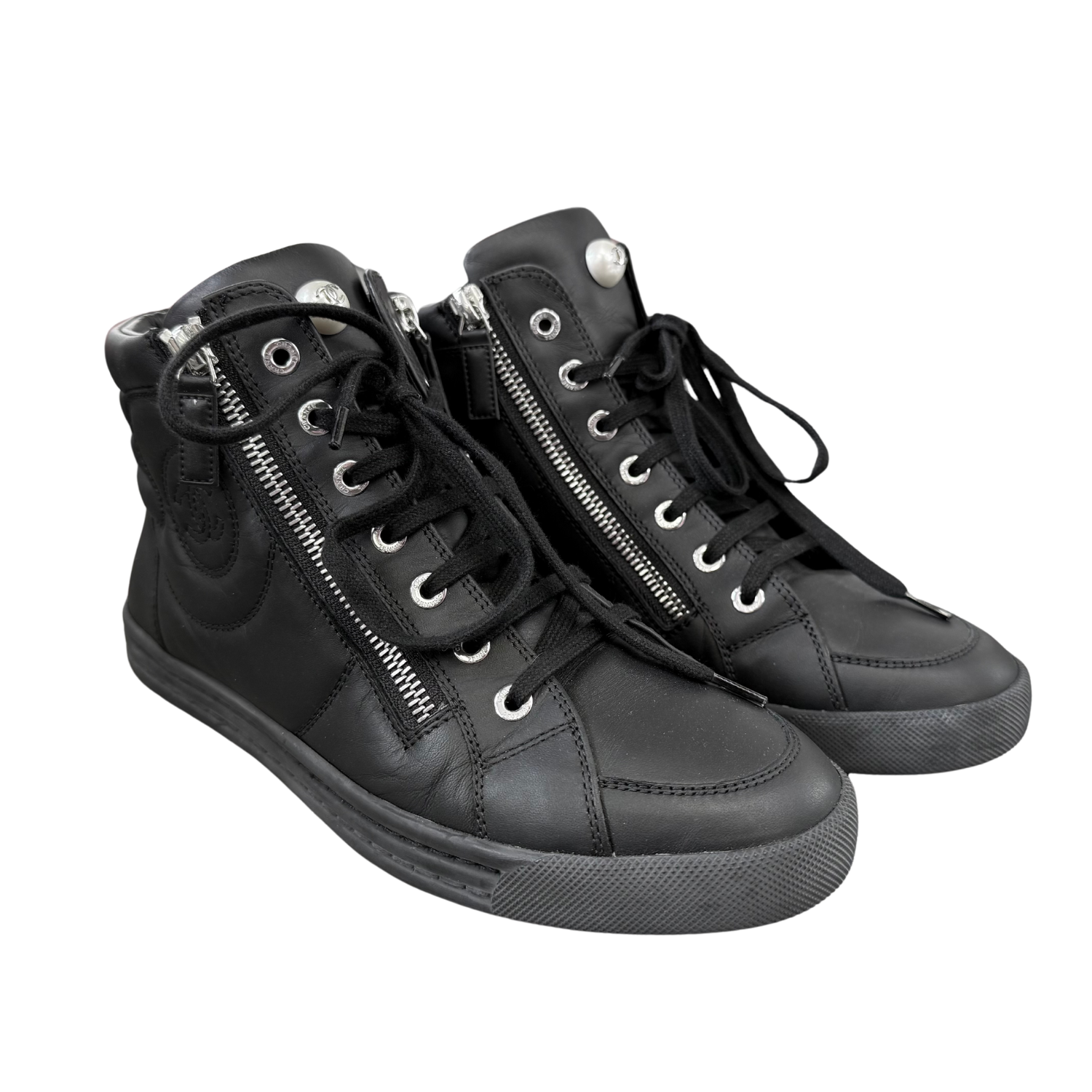 Chanel Interlocking CC Leather High Top Sneakers