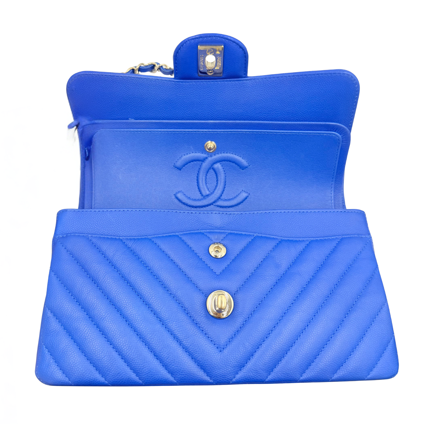 Chanel Small Classic Chevron Caviar Double Flap Bag Electric Blue