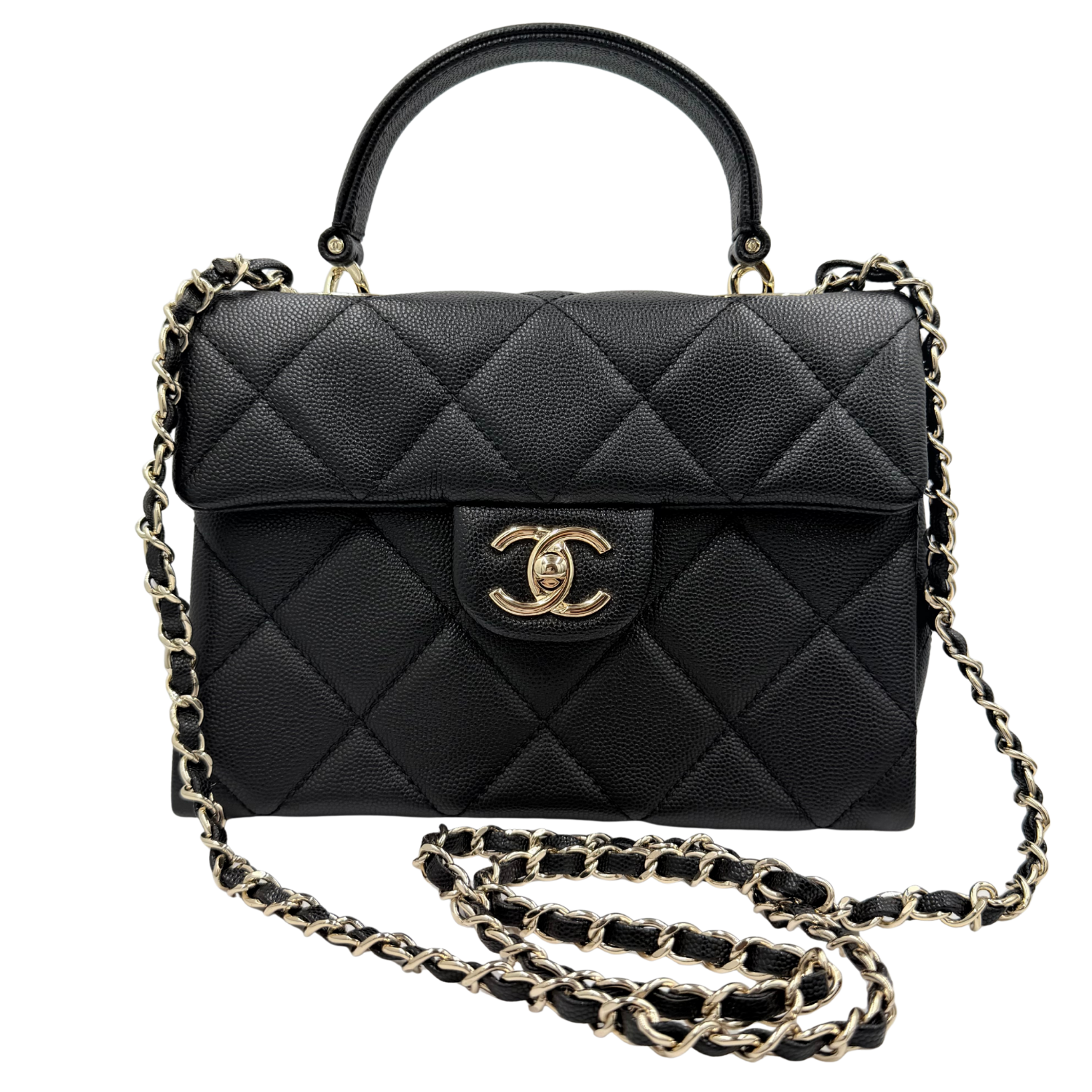 Chanel Small Quilted Caviar Retro Twist Flap Bag with Top Handle Black