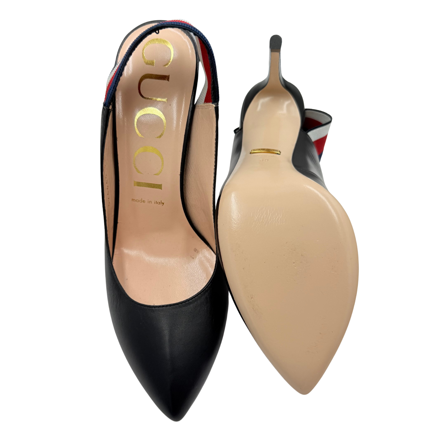 Gucci Sylvie Web Accent Leather Slingback Pumps Black