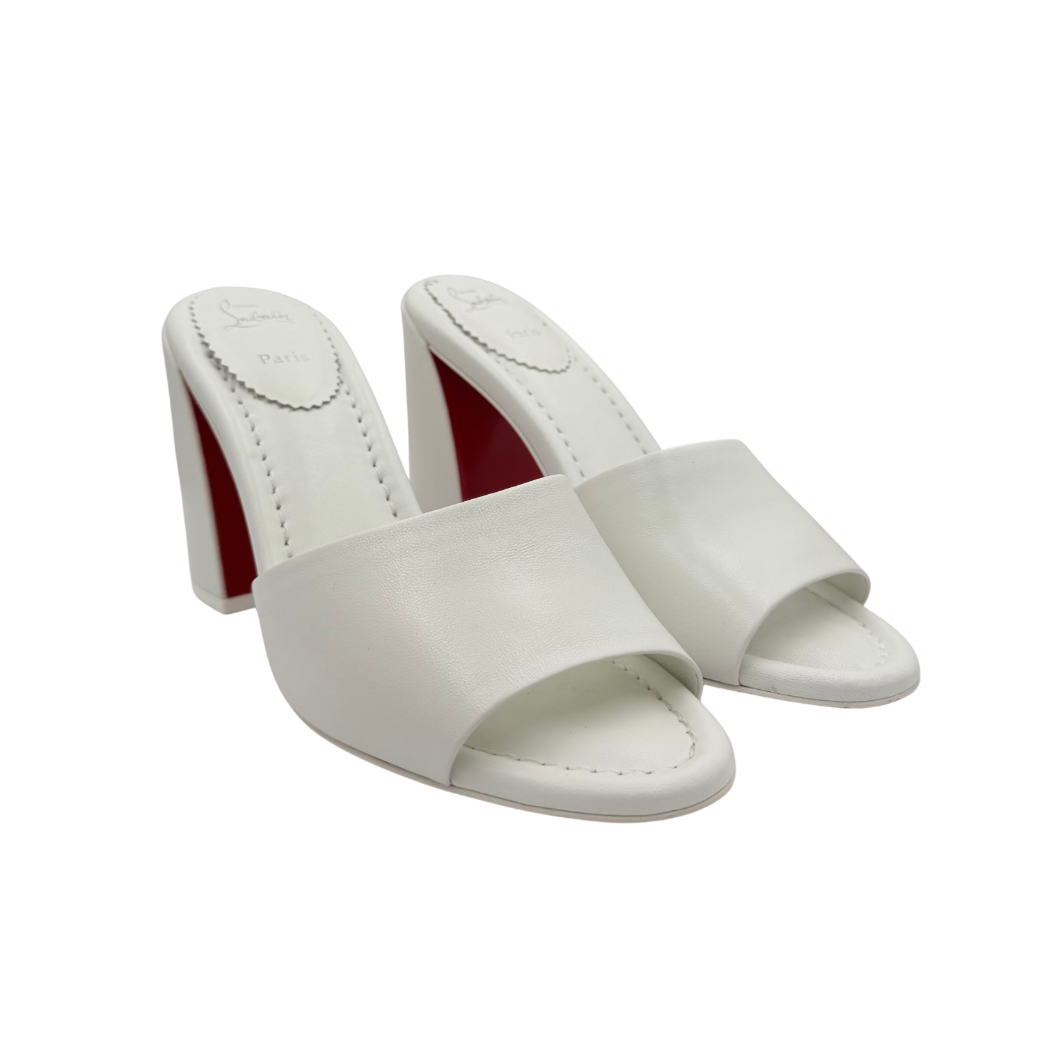 Christian Louboutin Open Toe & Back Leather Jane Heel White