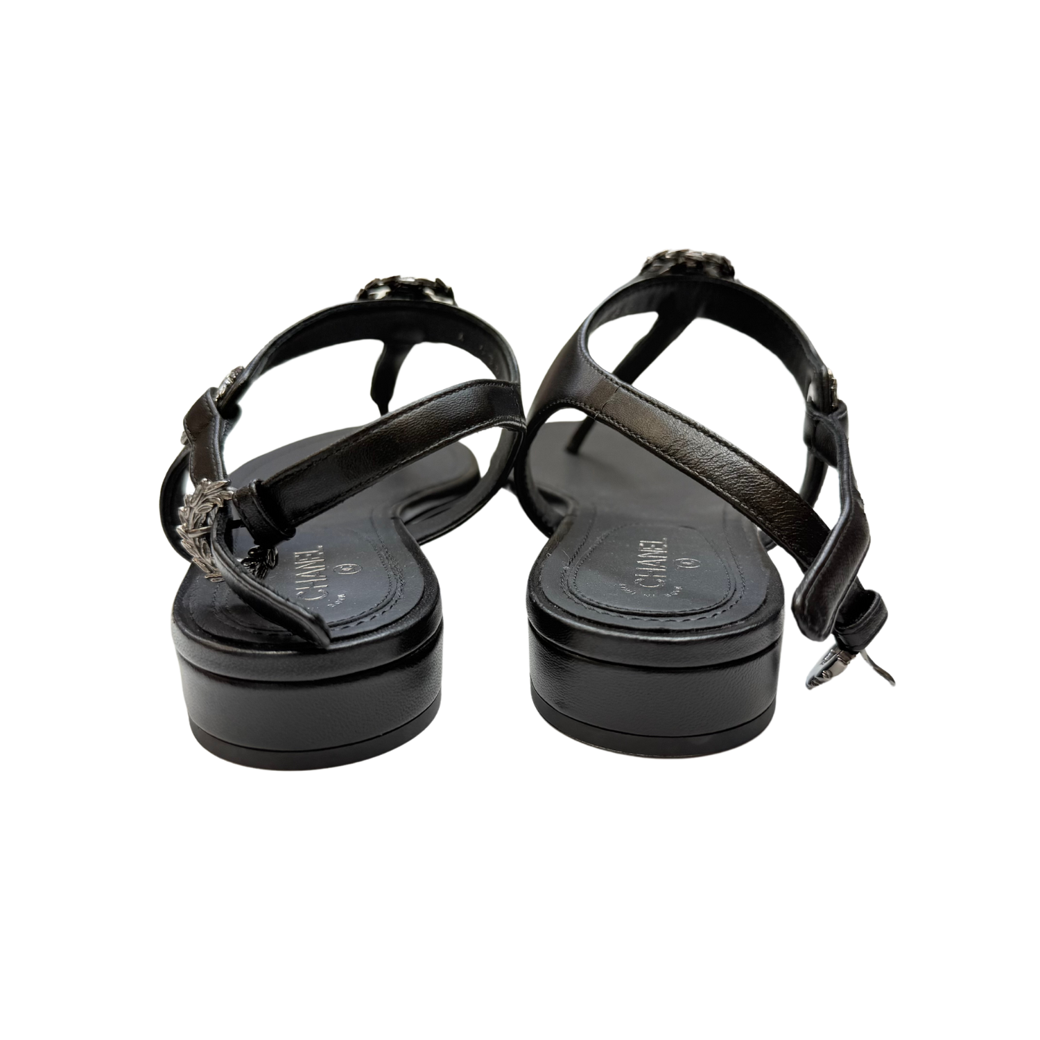 Chanel CC Leaf T-Strap Sandals Black