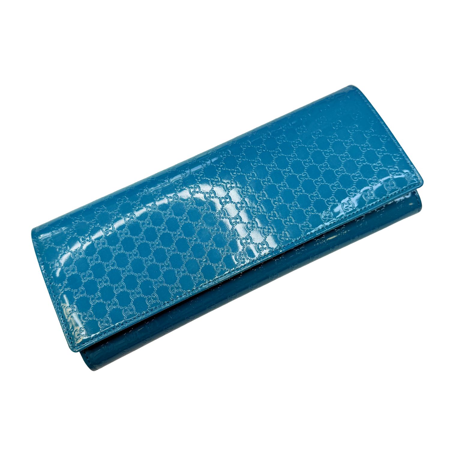 Gucci Microguccissima Patent Leather Broadway Clutch Teal