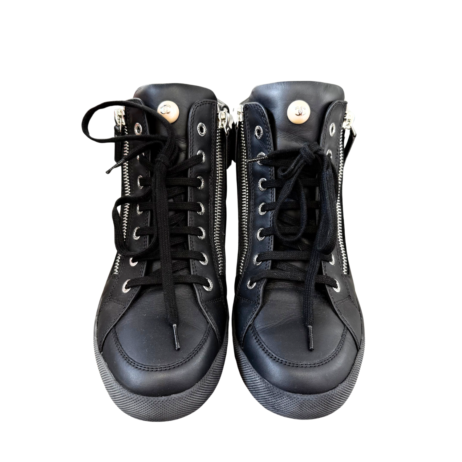 Chanel Interlocking CC Leather High Top Sneakers