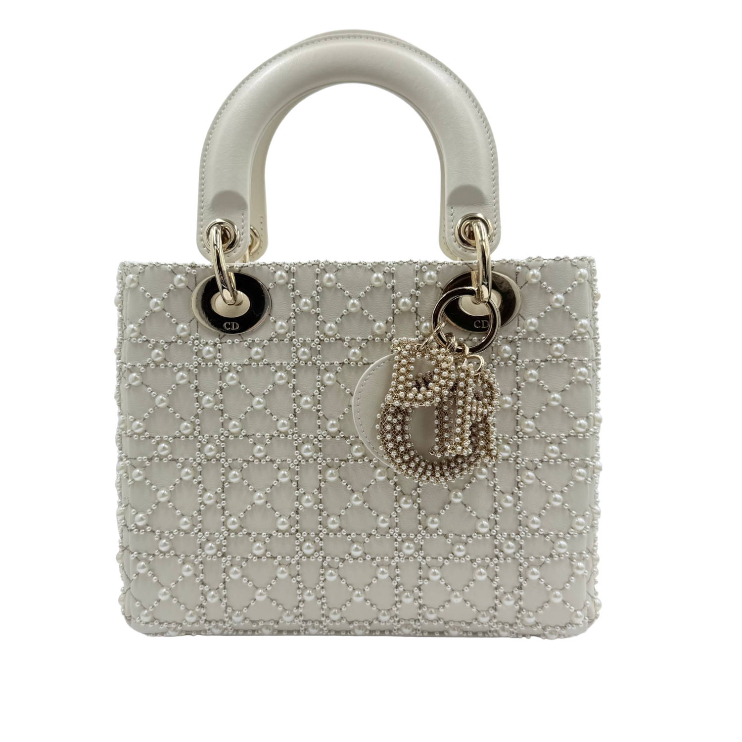 Christian Dior Small Pearl Cannage Lady Dior Ivory