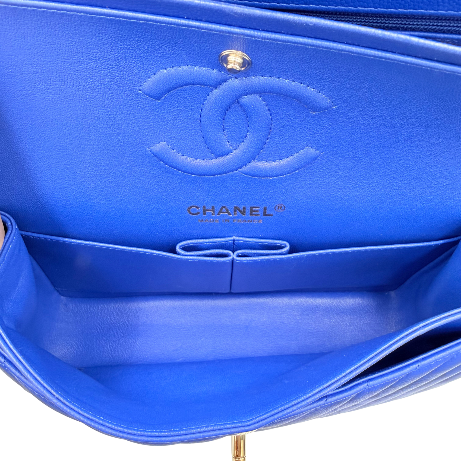 Chanel Small Classic Chevron Caviar Double Flap Bag Electric Blue