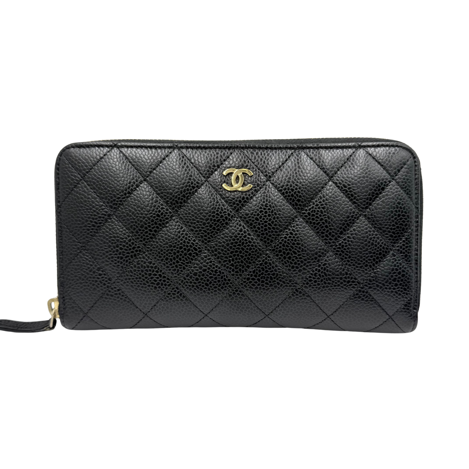 Chanel Large Quilted Caviar Leather L-Gusset Zip Wallet Black