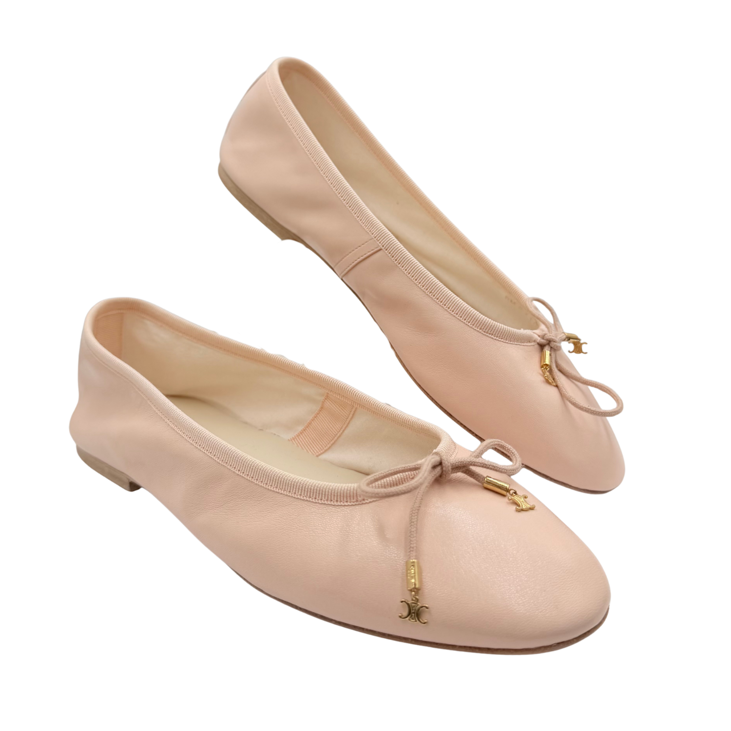 Celine Leather Bow Accents Ballet Flats Blush Pink