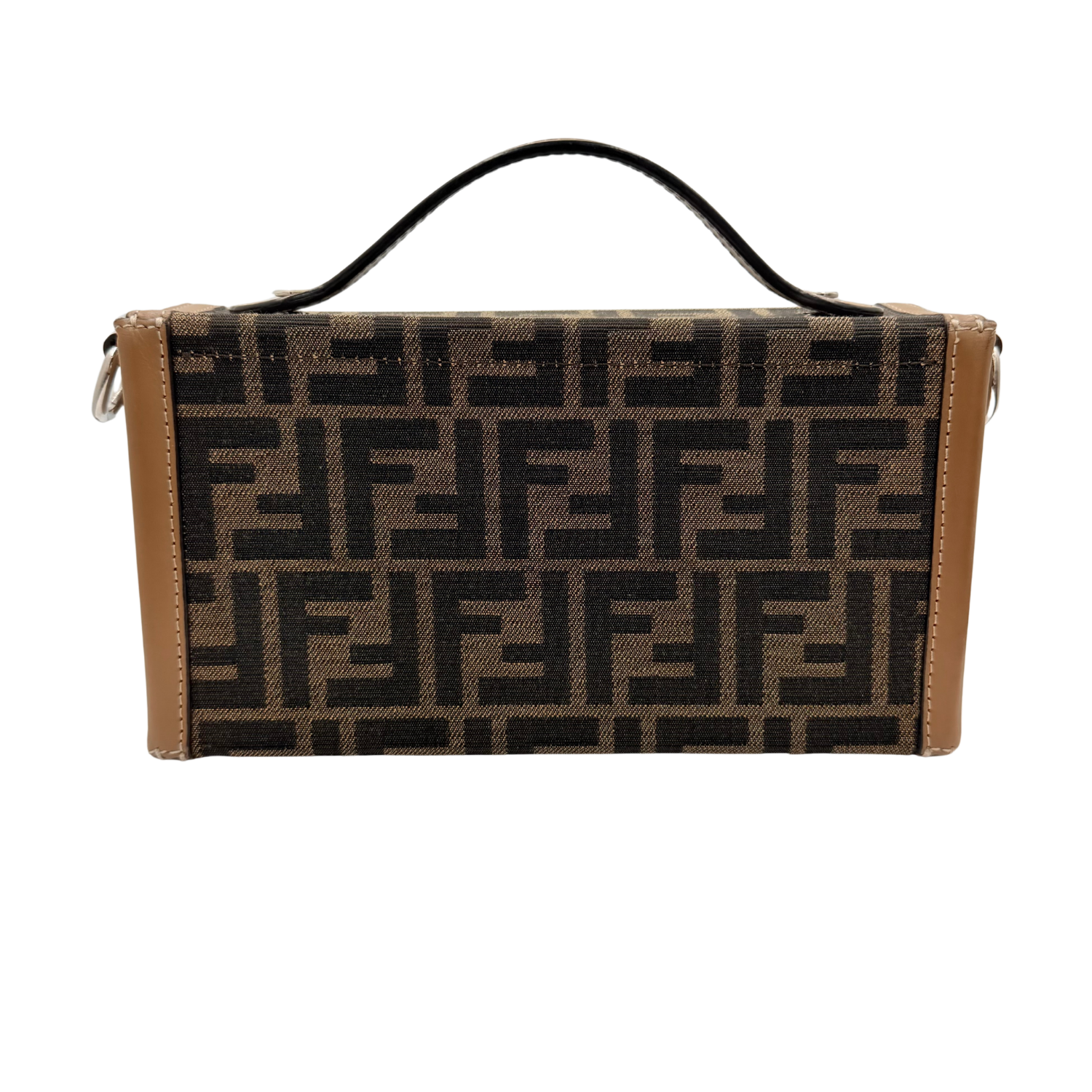 Fendi Baguette Soft Trunk Jacquard Canvas Bag with Strap Brown