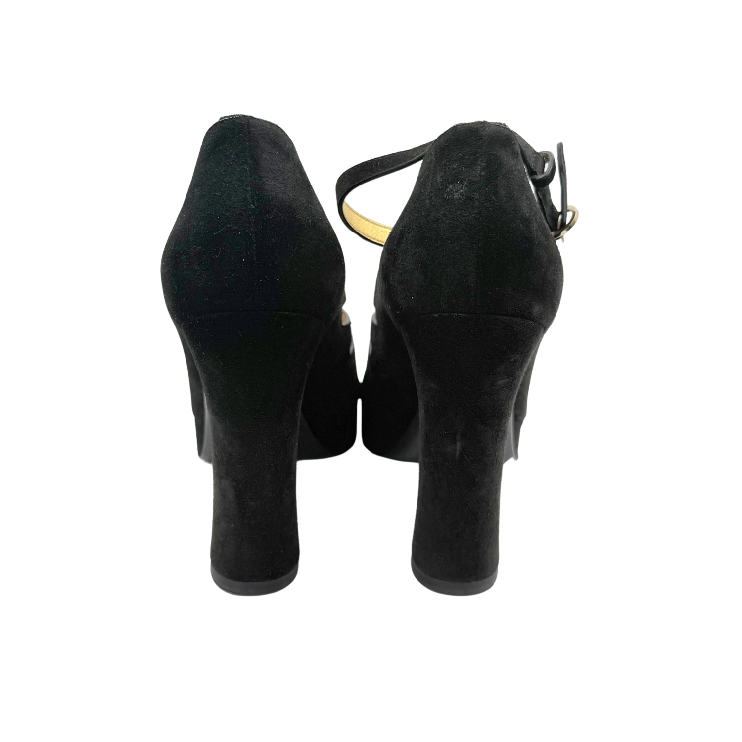 Chanel Suede Pearl Shamrock CC Heeled Sandals Black