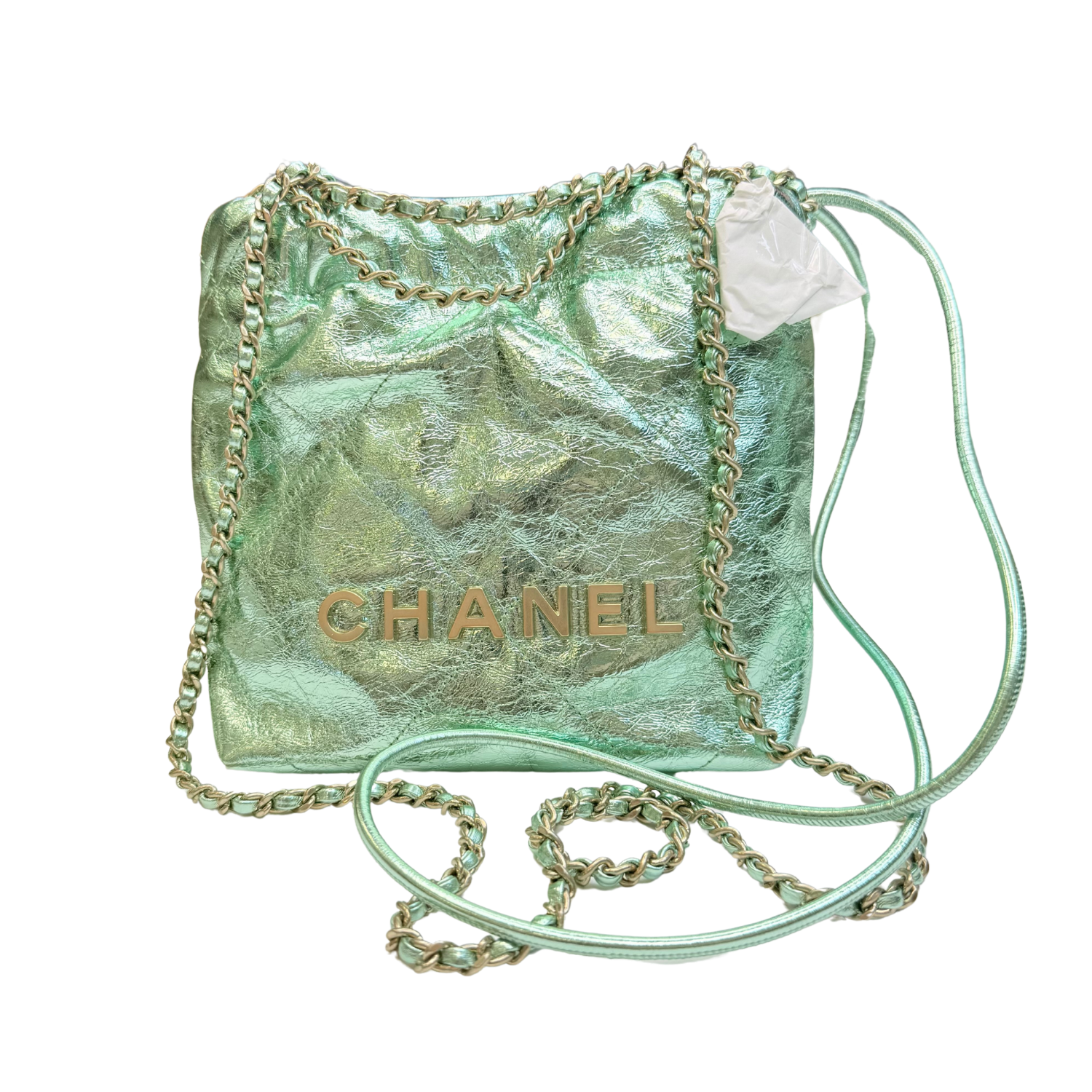 Chanel 22 Mini Handbag Metallic Green