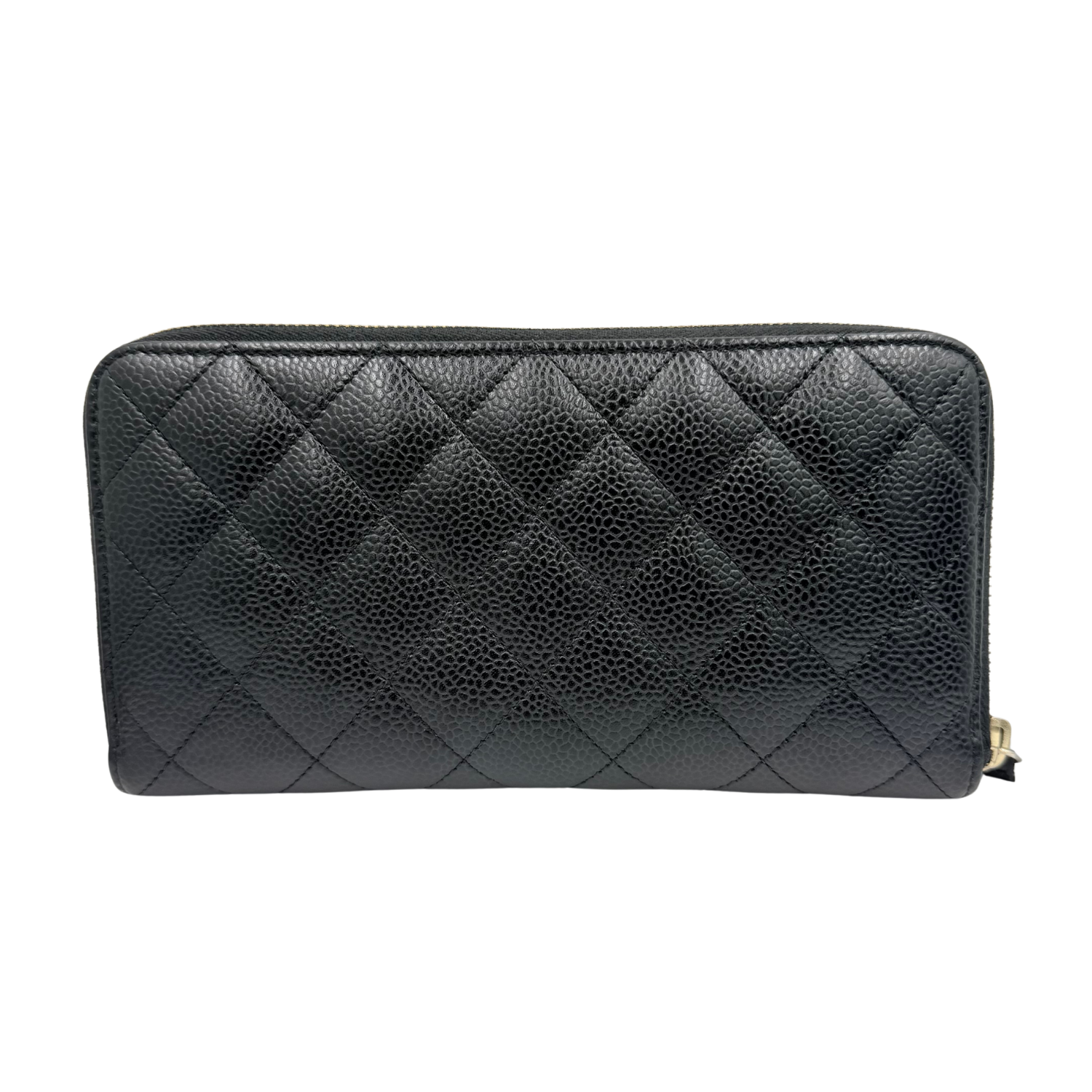 Chanel Large Quilted Caviar Leather L-Gusset Zip Wallet Black