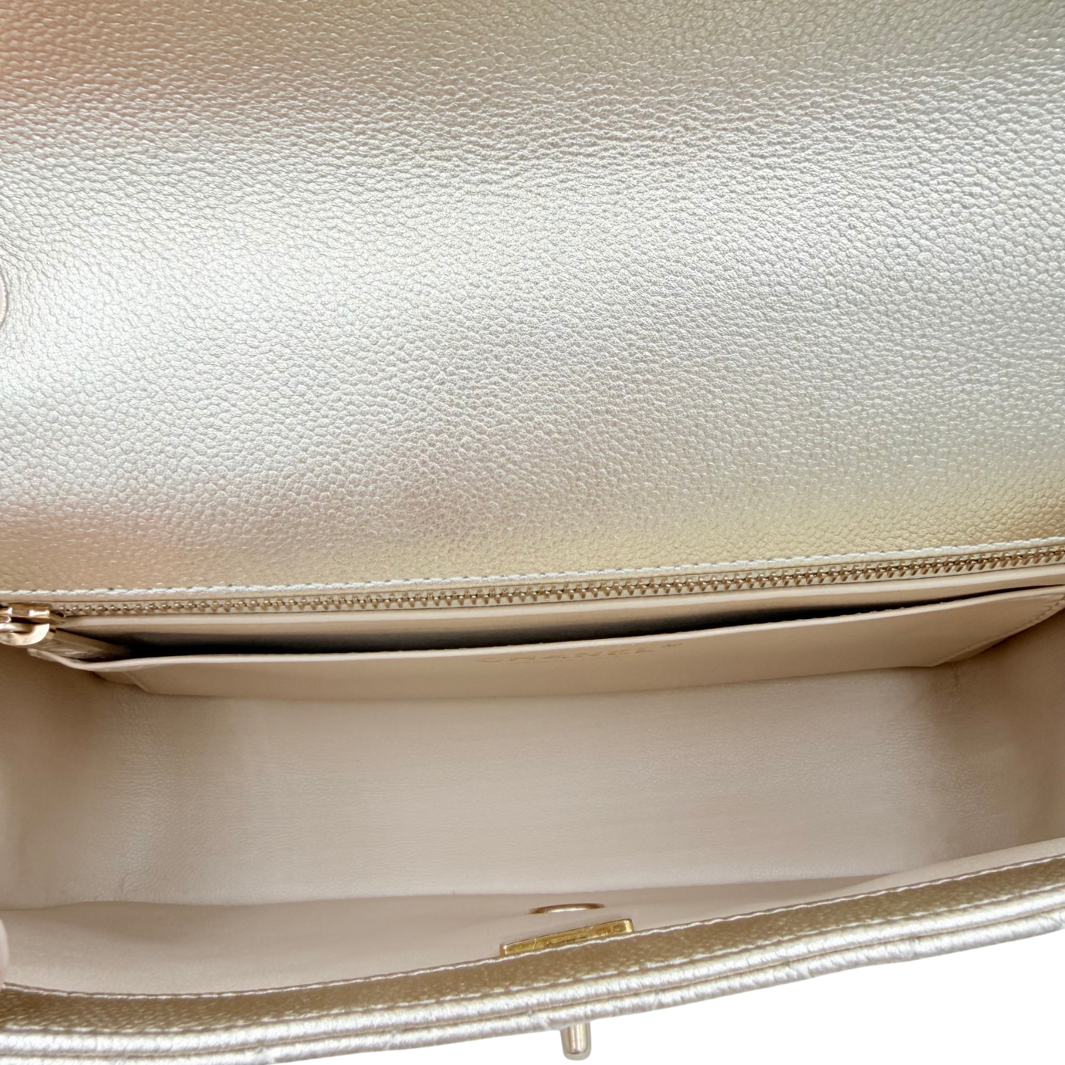 Chanel Limited Edition Small Single Flap Quilted Caviar Leather Bag with Adjustable Strap Light Gold