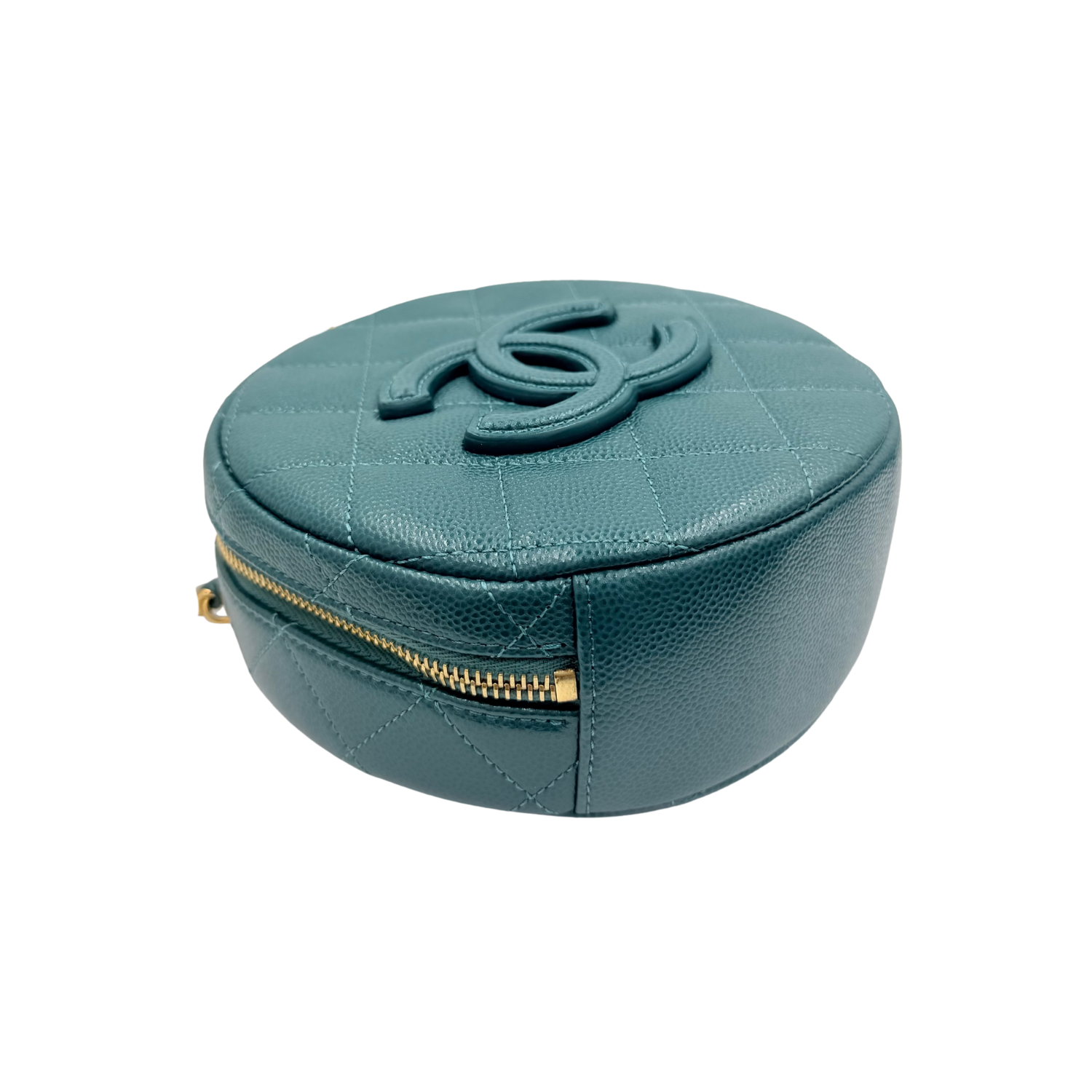 Chanel Round Vanity Case Crossbody Bag with Top Handle Turquoise