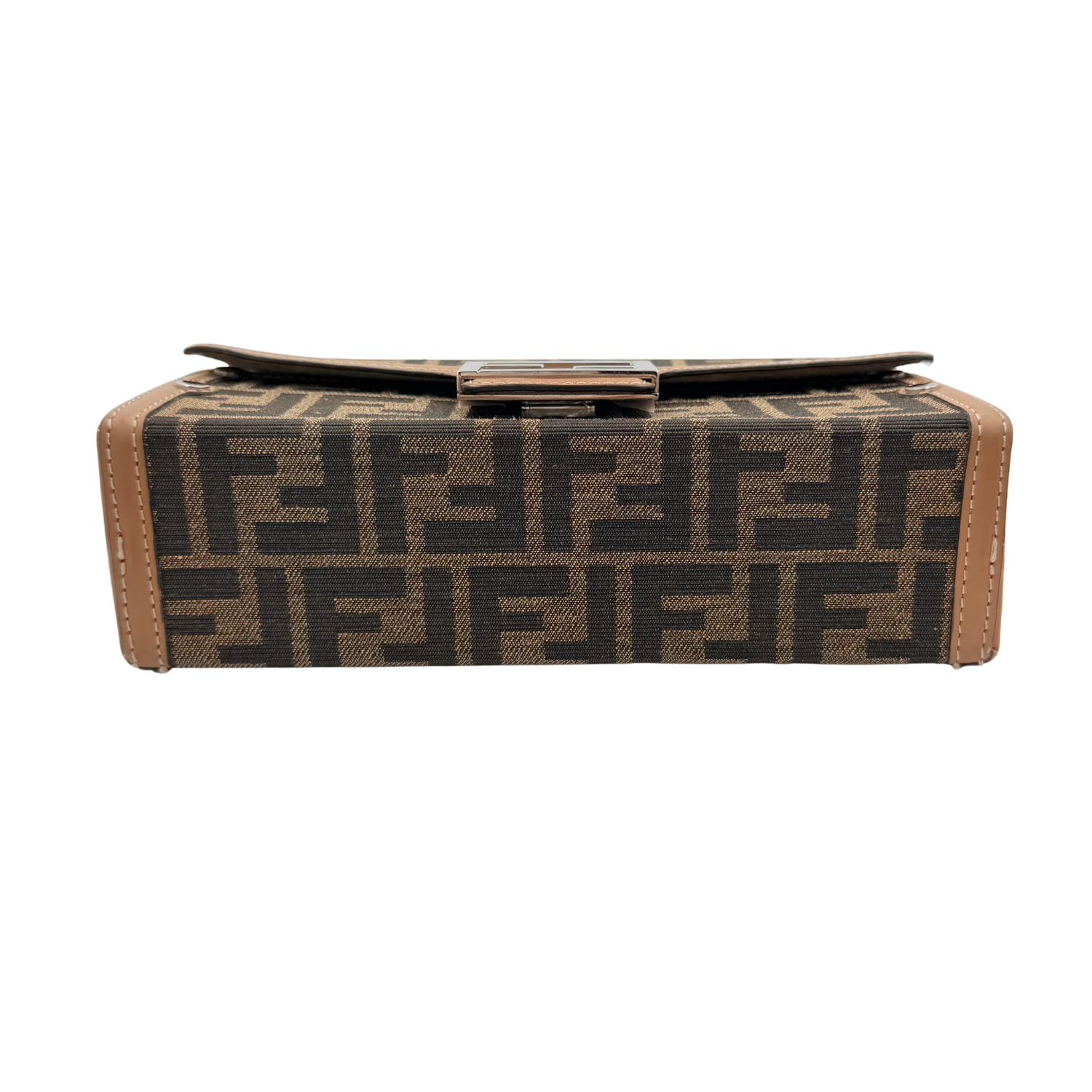 Fendi Baguette Soft Trunk Jacquard Canvas Bag with Strap Brown