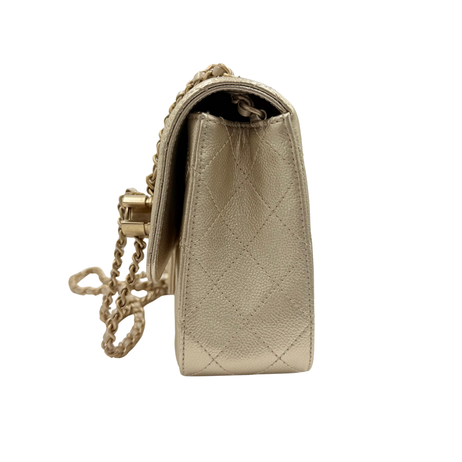 Chanel Medium Metallic Caviar Quilted CC Slide Flap Light Gold Sold Out