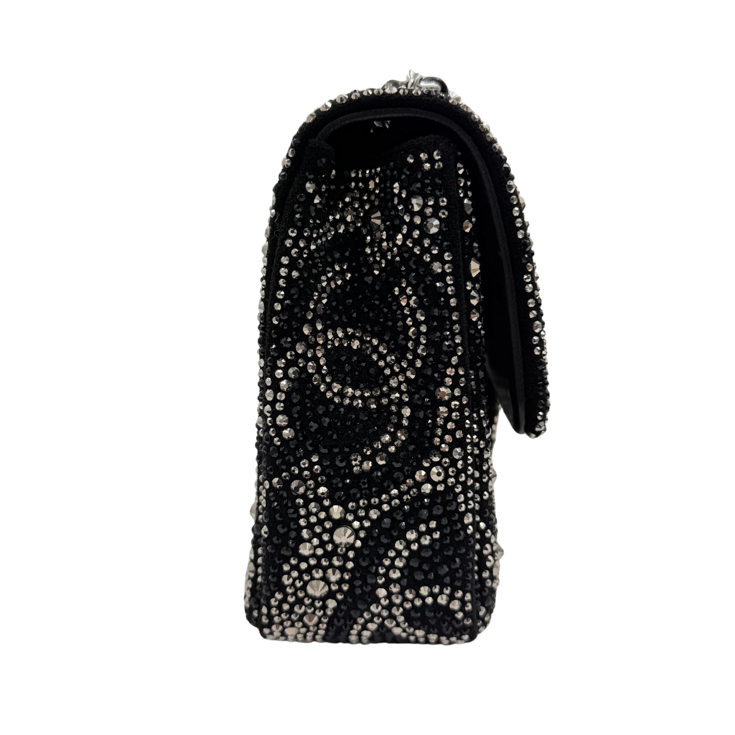 Chanel Satin Diamante CC Logo Small Flap Ruthenium Black
