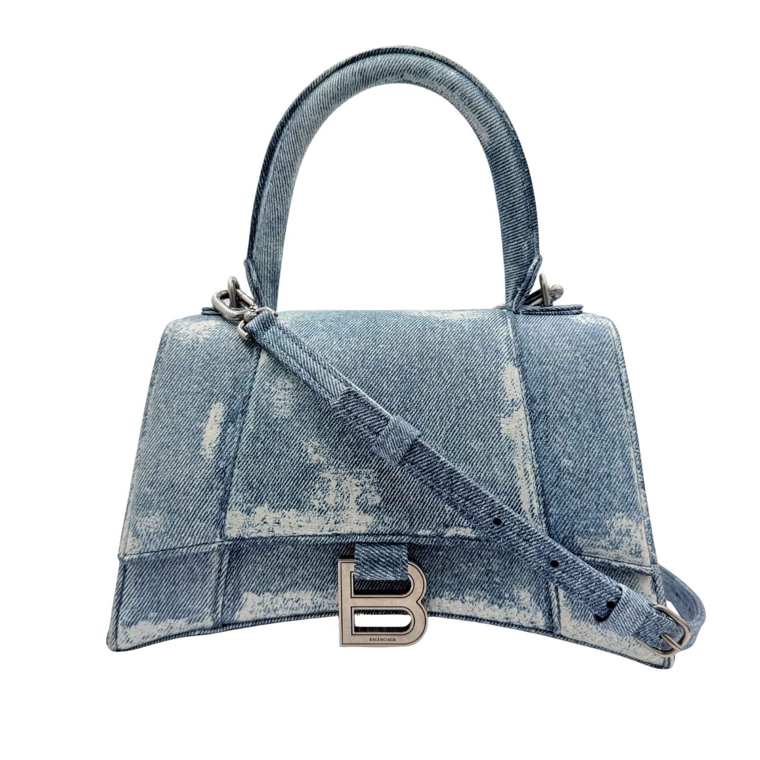 Balenciaga Small Hourglass Handle Bag with Crossbody Strap Denim