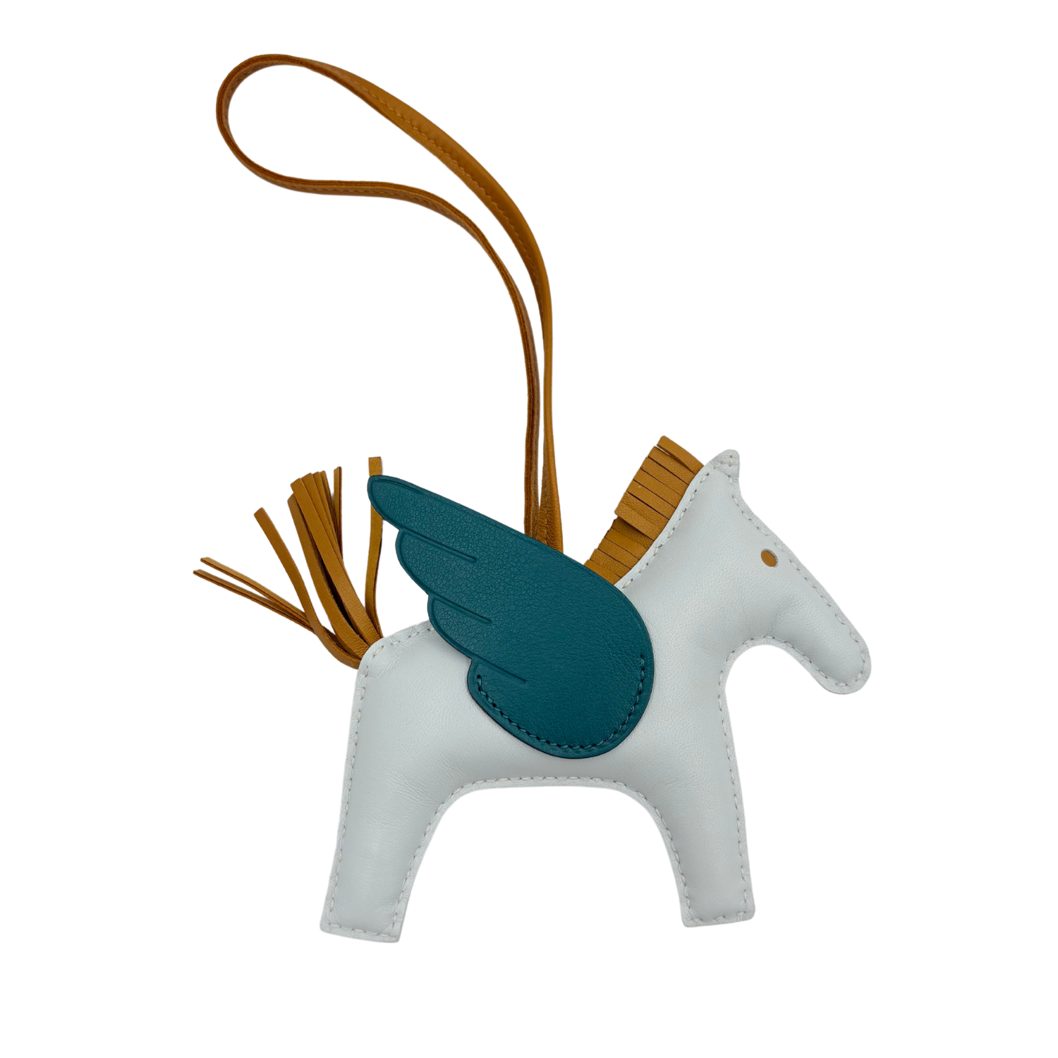 Hermès MM Rodeo Bag Charm Pegase Sesame, Vert Bosphore, Bleu Brume