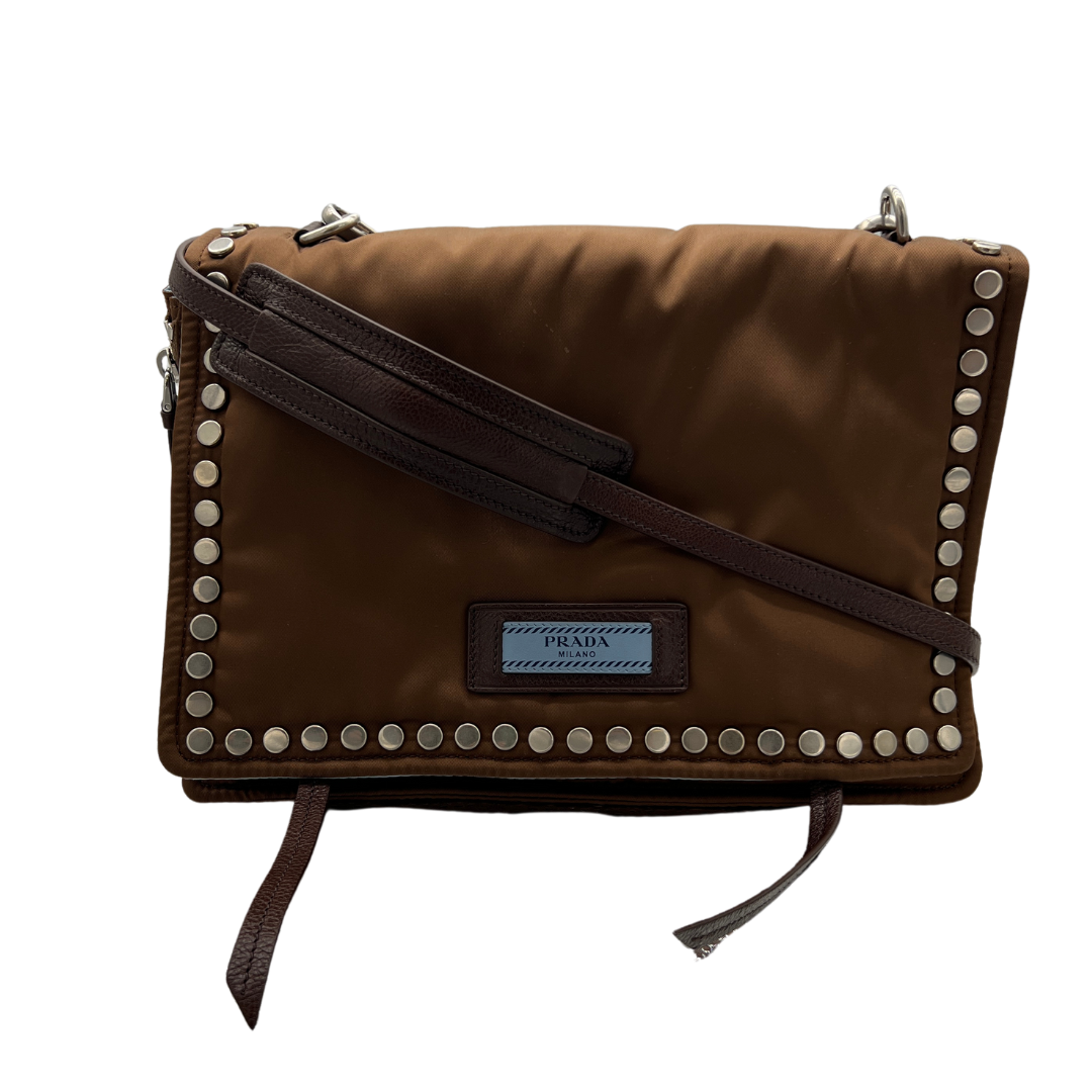 Prada Studded Tessuto Etiquette Crossbody