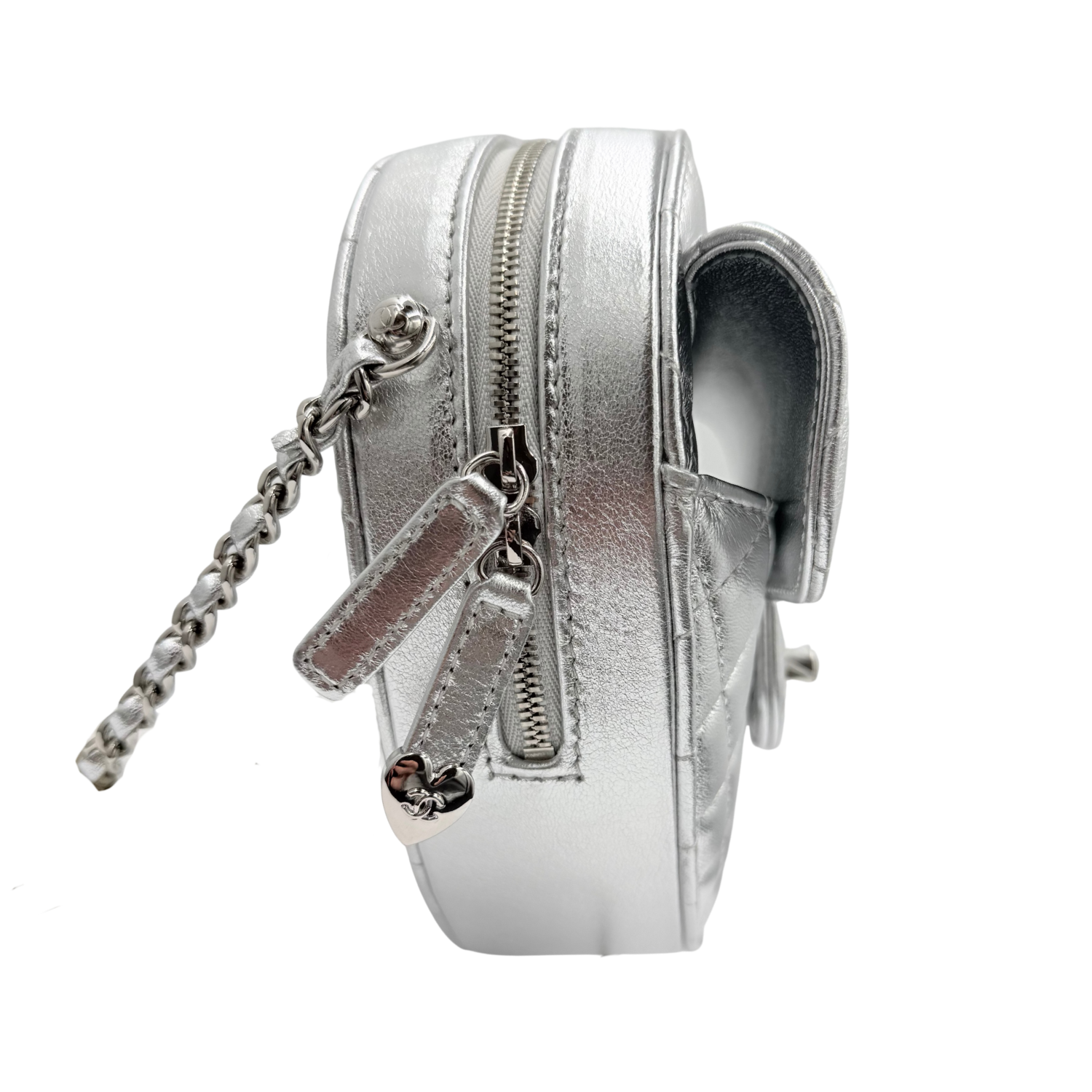 Chanel Large Lambskin Quilted CC In Love Heart Bag Silver