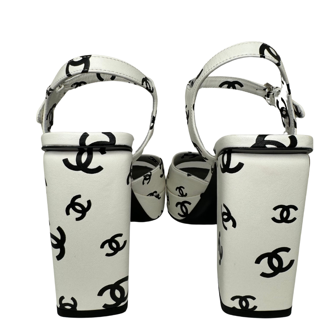 Chanel Printed Lambskin Platforms White