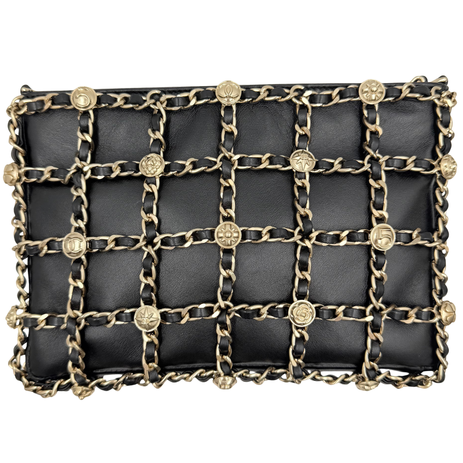 Chain Frame Medallion Shoulder Bag Black
