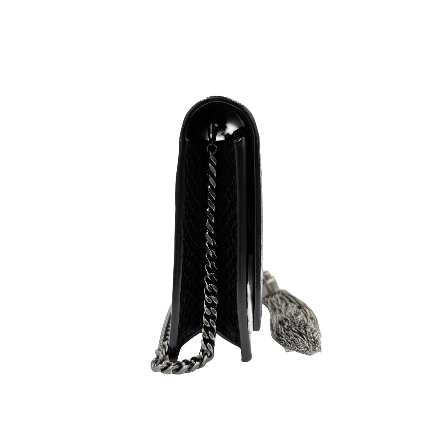 Yves Saint Laurent Small Classic Monogram Tassel Wallet on Chain Black Ecru