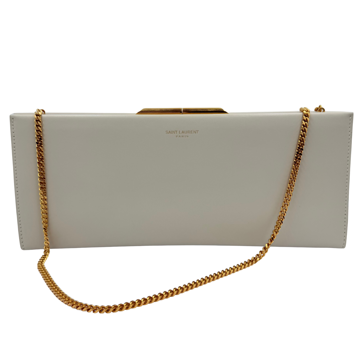 Saint Laurent Midnight Calfskin Clutch with Chain Gray