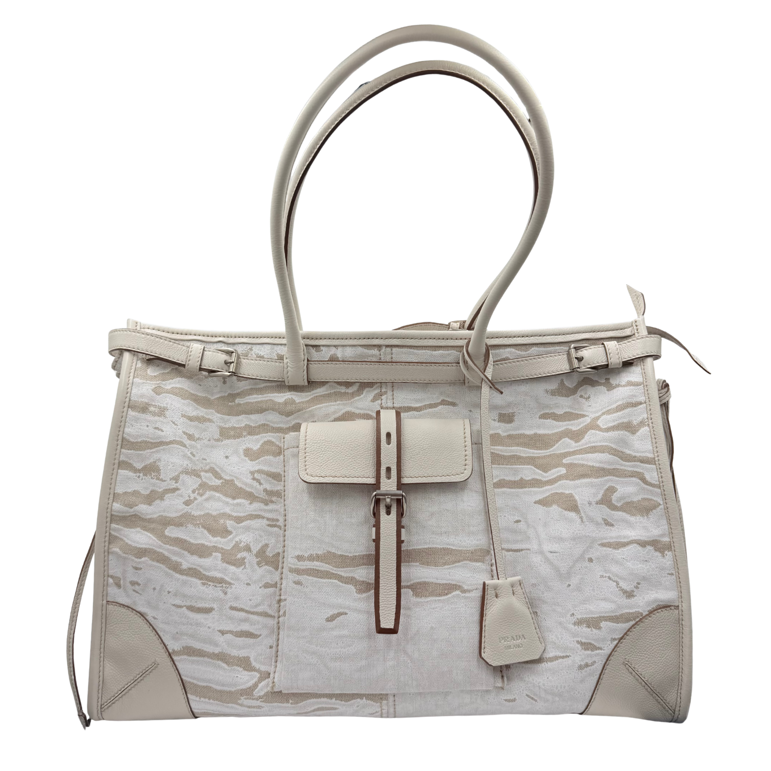 Prada Large Bonnie Printed Linen Tote Bag