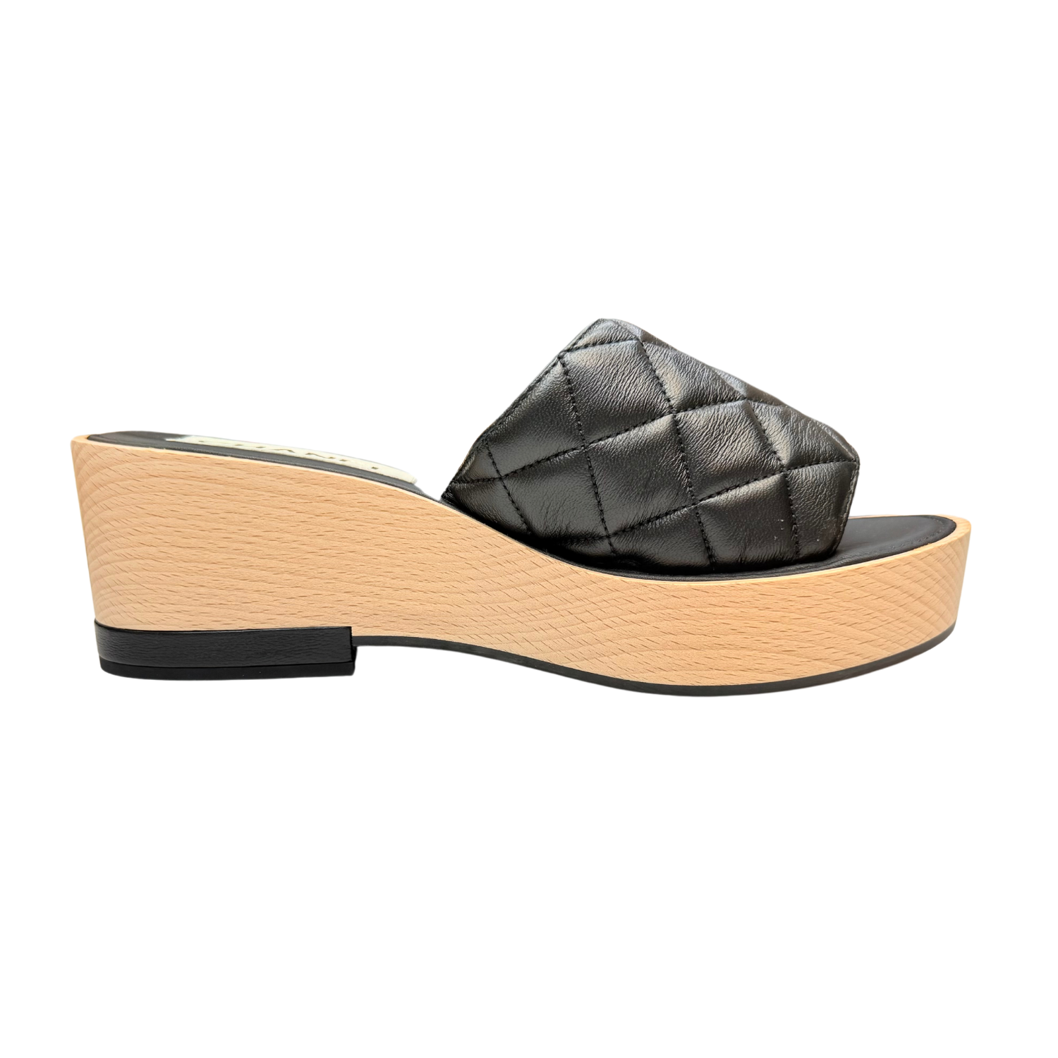Chanel Interlocking CC Wooden Platform Slides Black