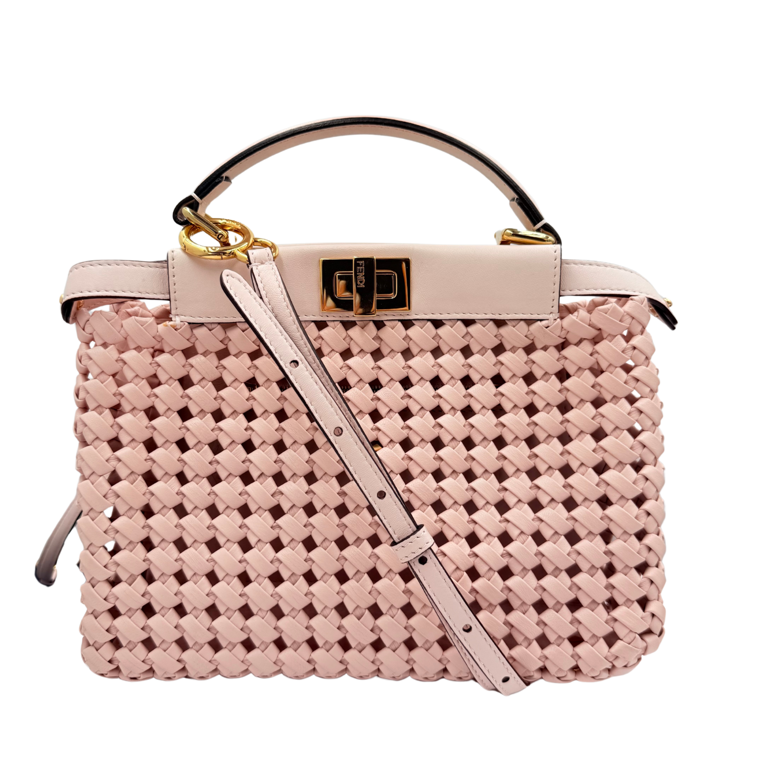 Fendi Mini Interlace Peekaboo Iconic Satchel Pink