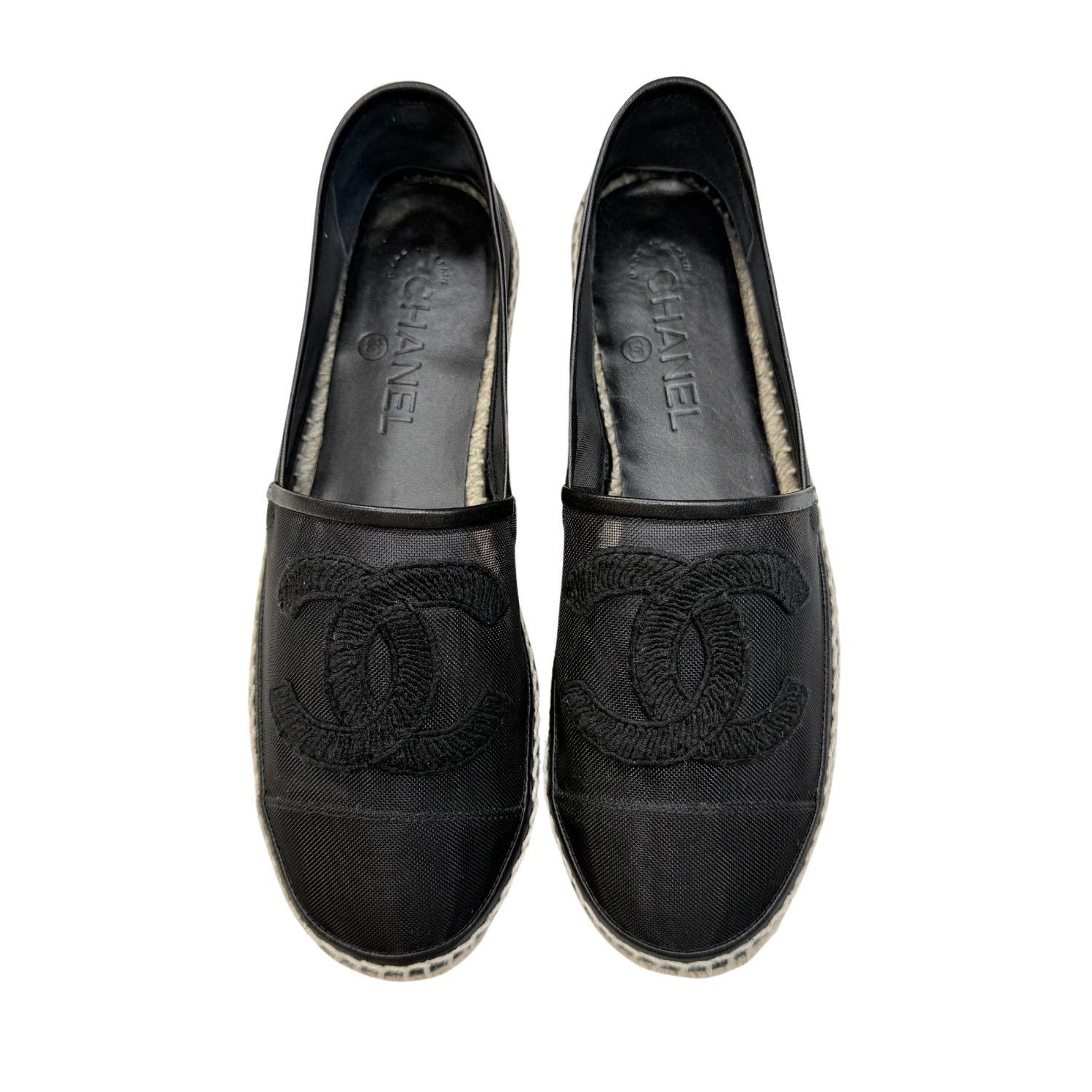 Chanel Interlocking CC Leather Trim Embellishment Espadrilles Black