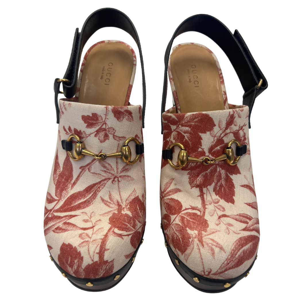 Gucci Horsebit Canvas Slingback Clogs