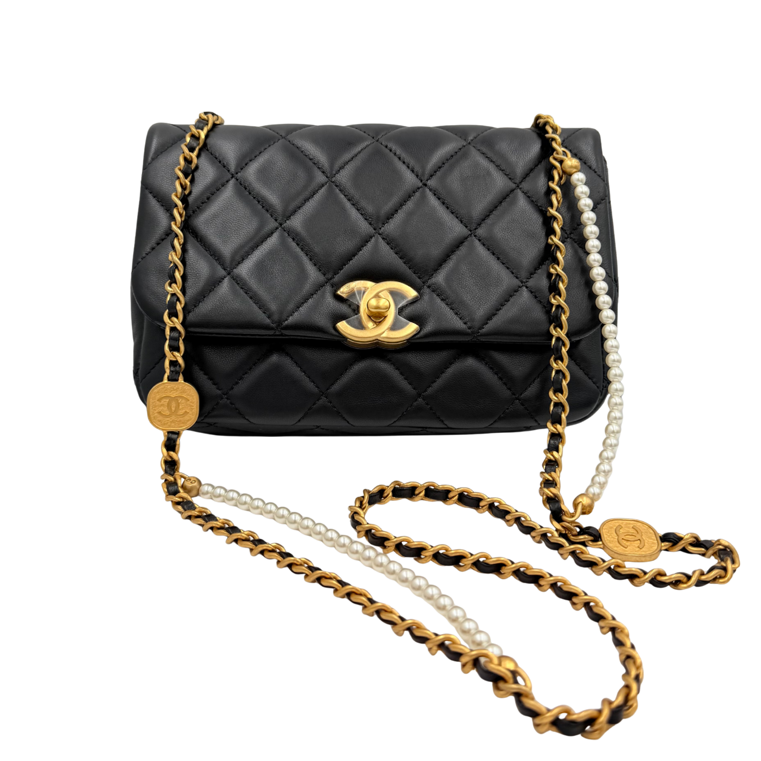 Chanel Mini Classic Flap with Pearled Chain Black
