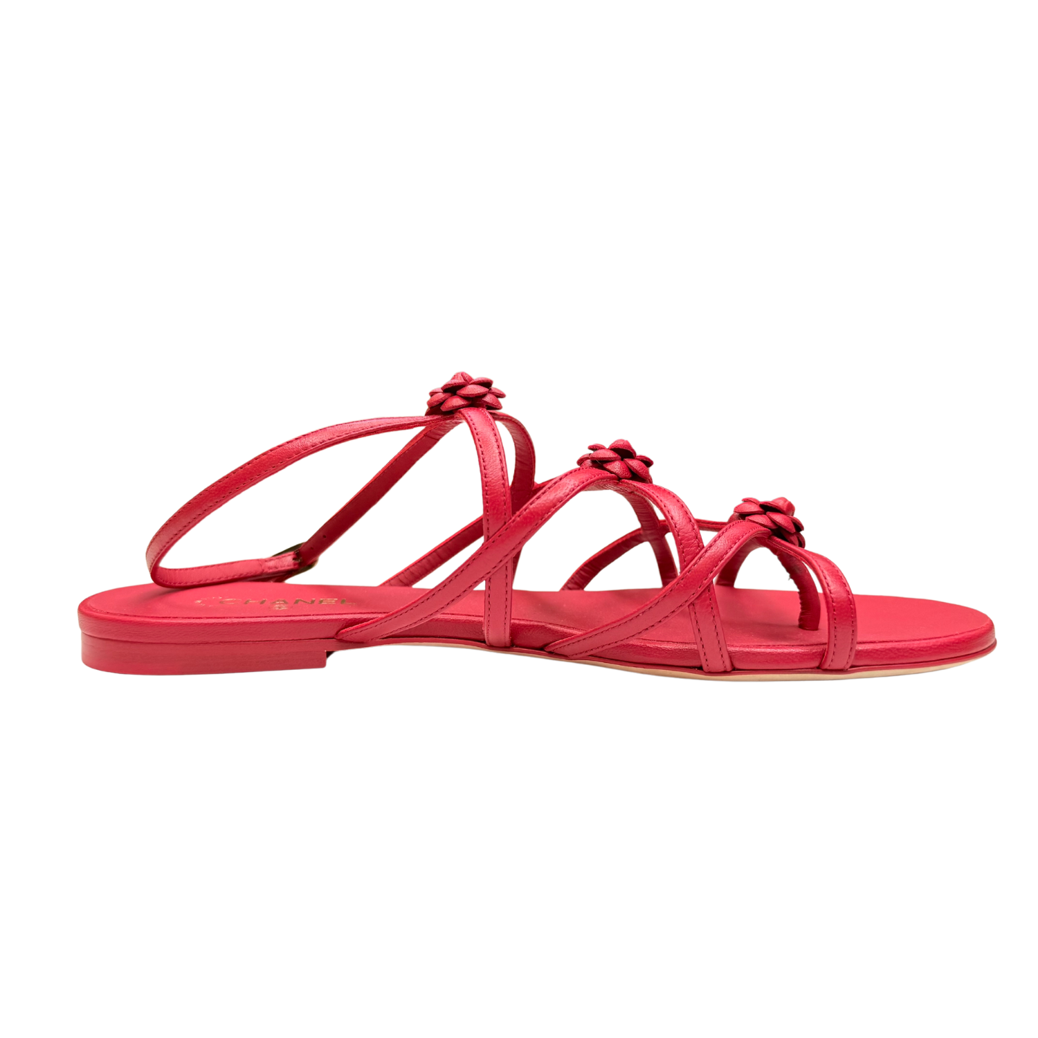Chanel Interlocking CC Camellia Flats Red