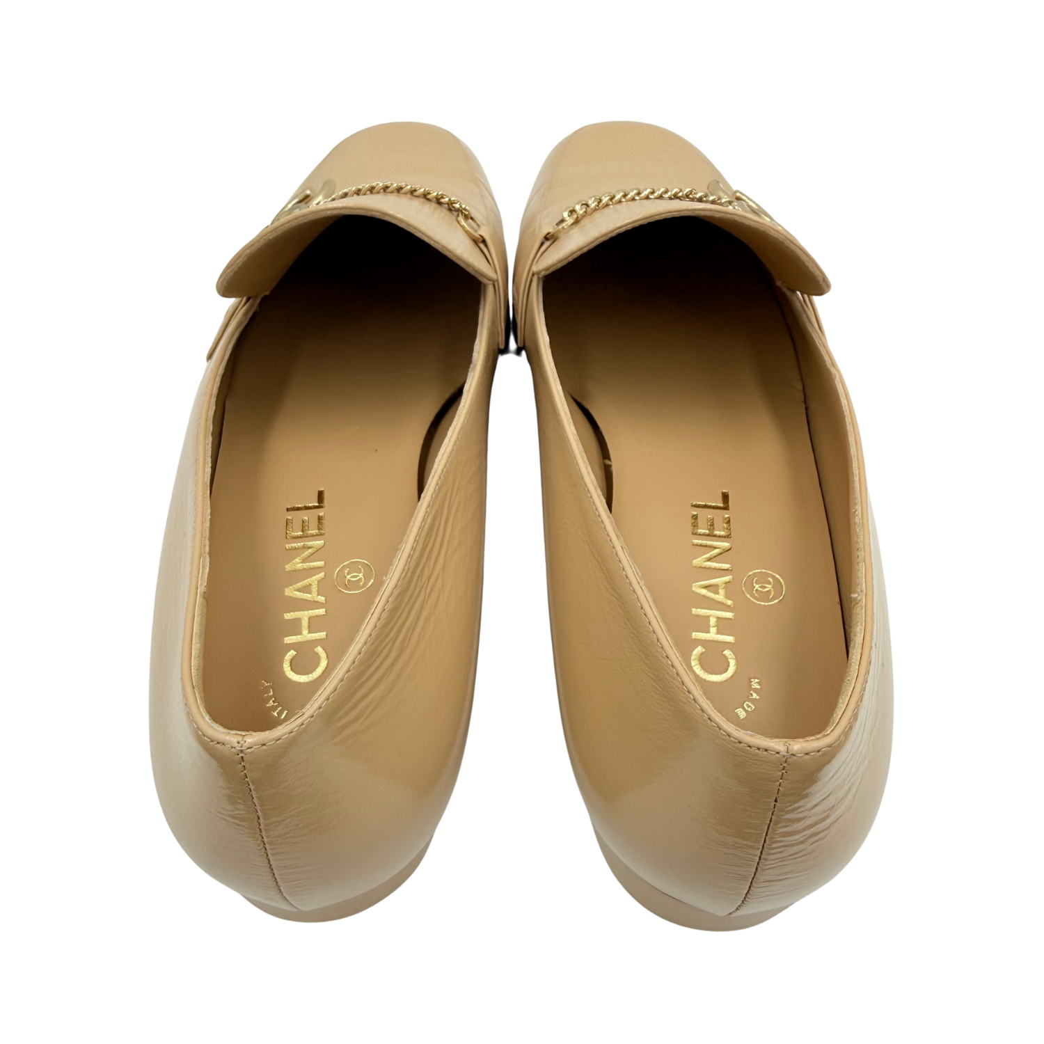 Chanel Interlocking CC Logo Leather Mocassins Beige