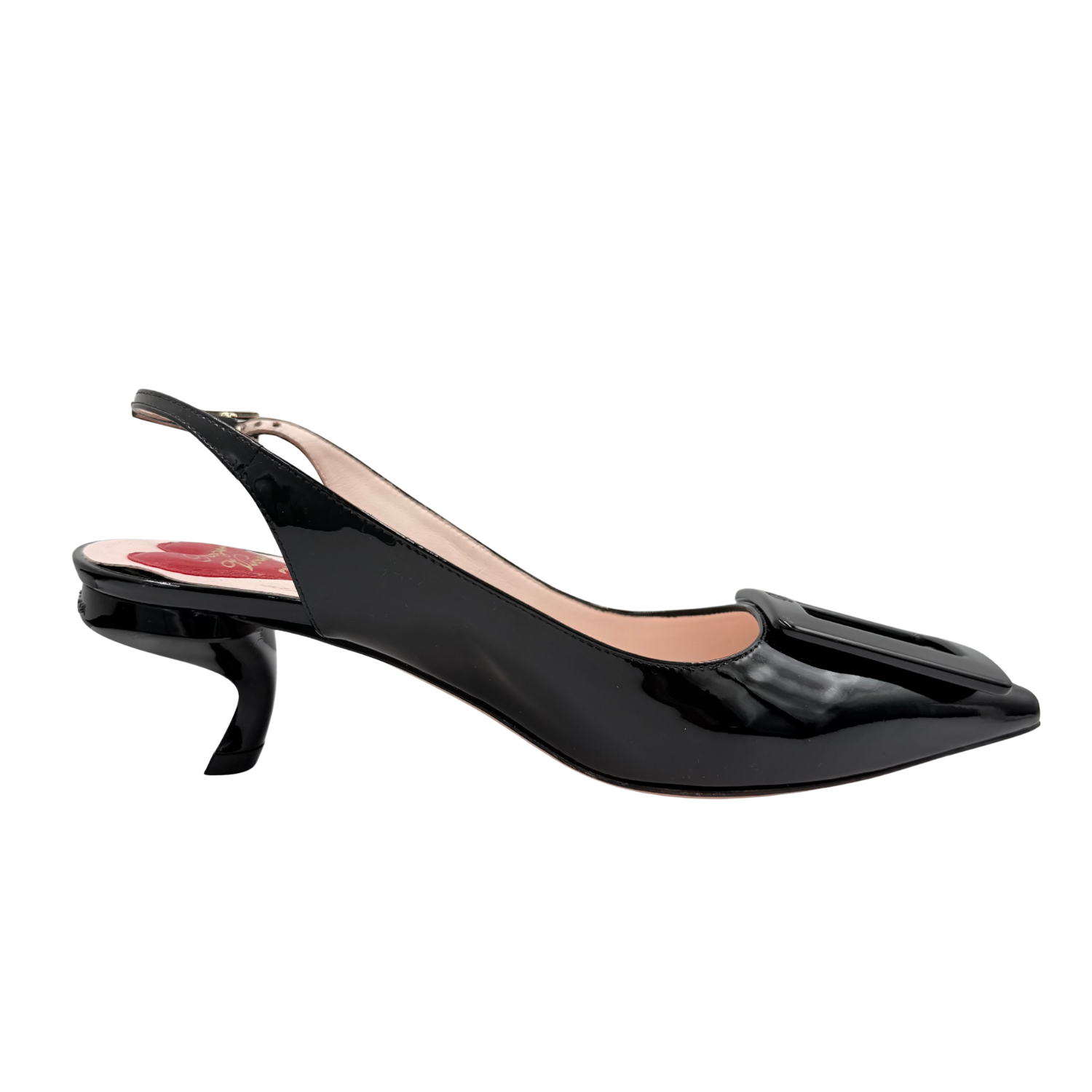 Roger Vivier Virgule Pointed Toe 55mm Slingback Kitten Heel Pump Black