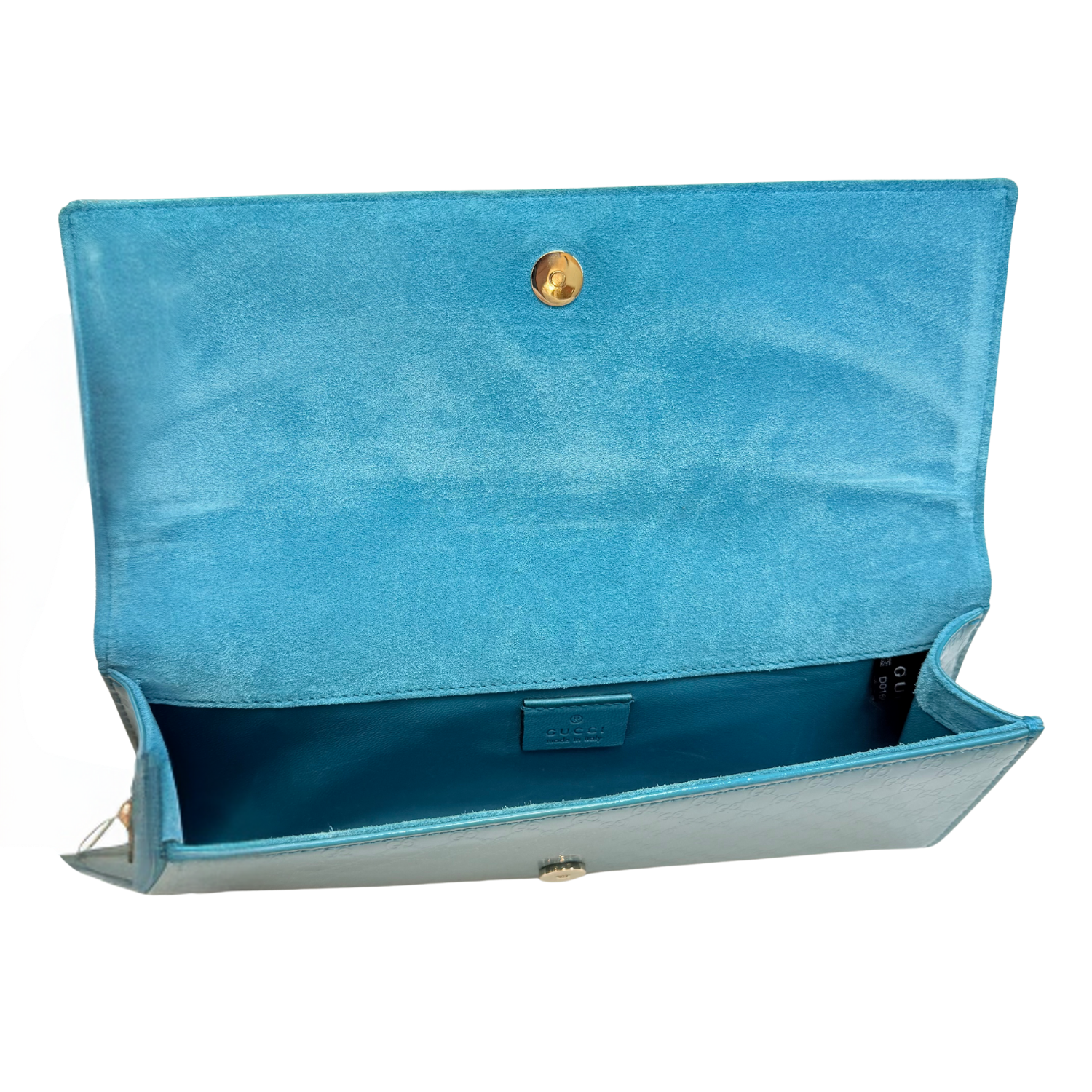 Gucci Microguccissima Patent Leather Broadway Clutch Teal