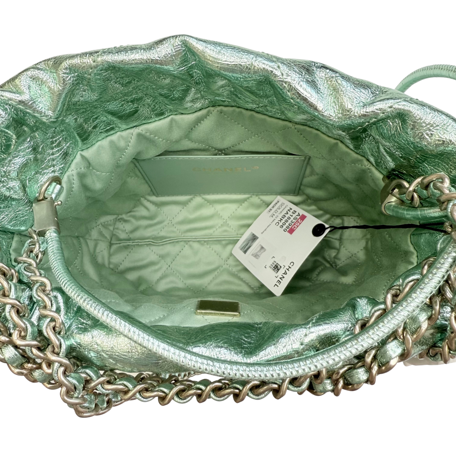 Chanel 22 Mini Handbag Metallic Green