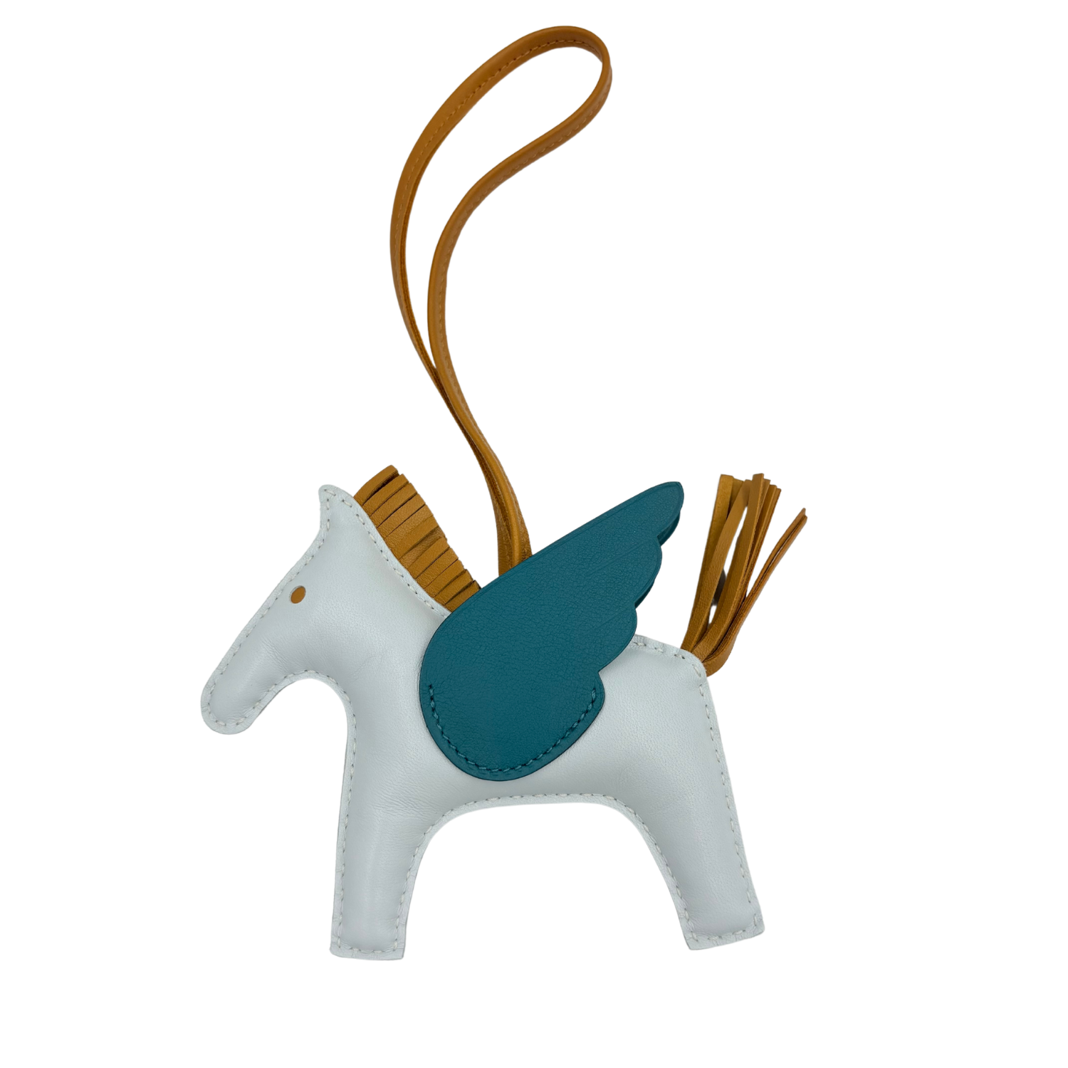 Hermès MM Rodeo Bag Charm Pegase Sesame, Vert Bosphore, Bleu Brume